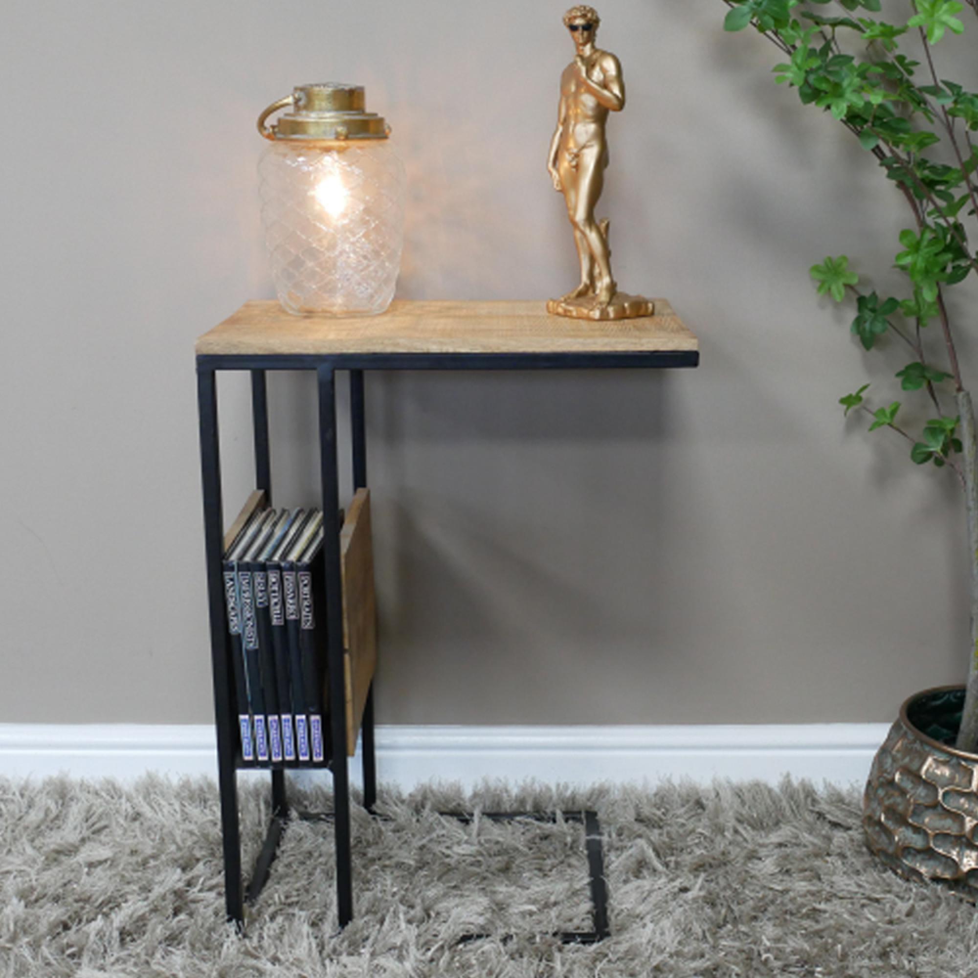 Side Table - Black - Mango Wood and Metal