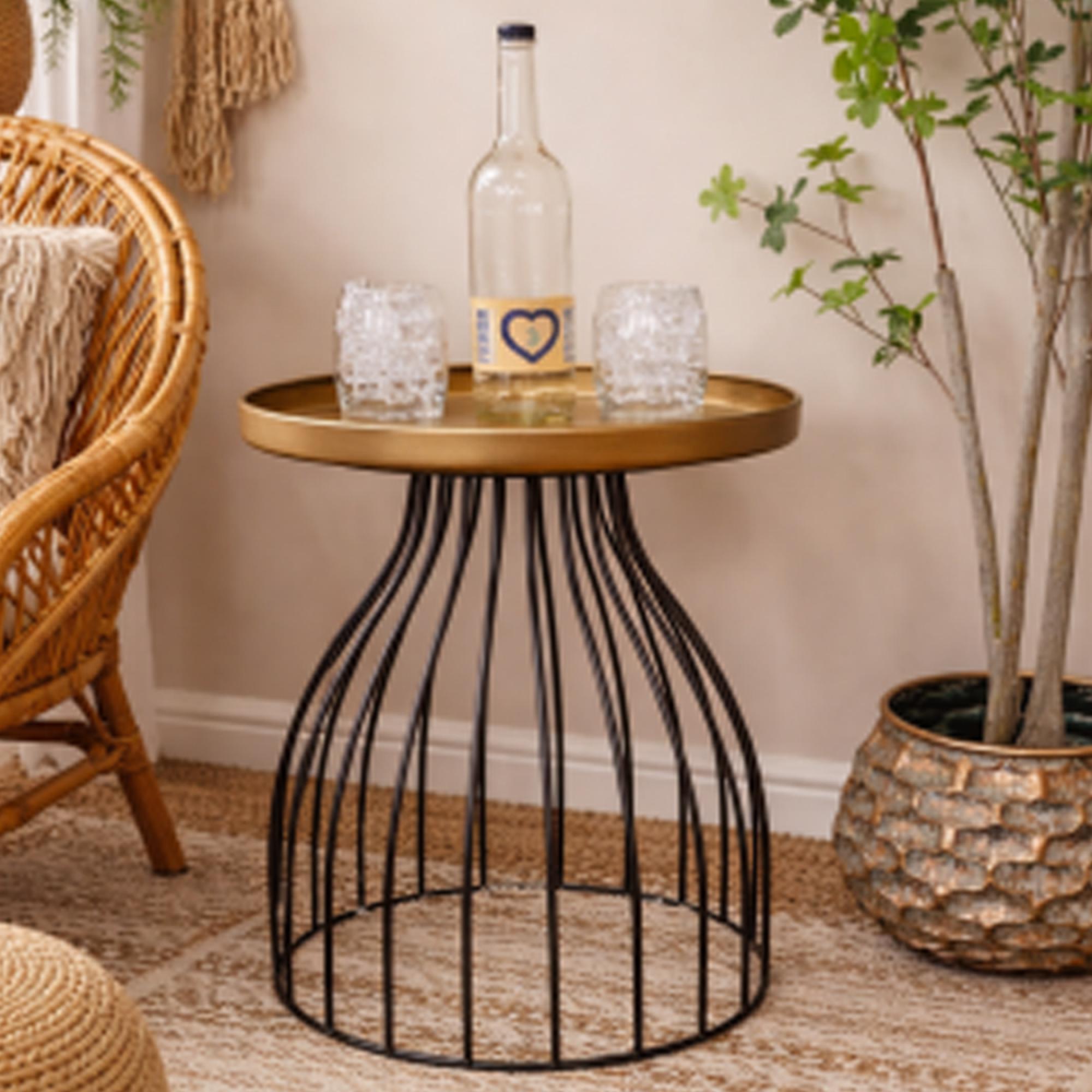 Side Table - Round - Small - Black and Gold - Metal