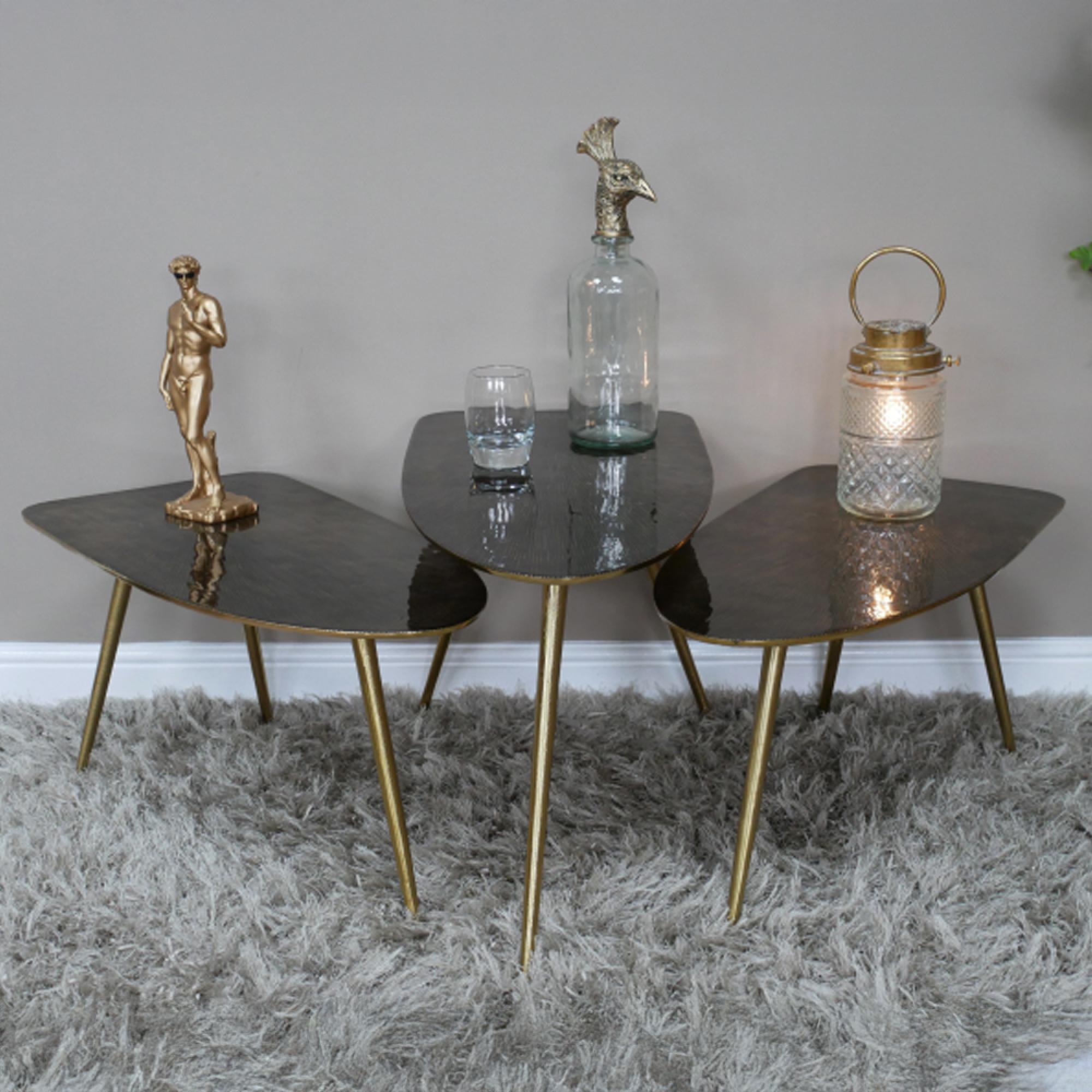 Side Table - Set of 3 - Abstract - Black and Gold - Aluminium