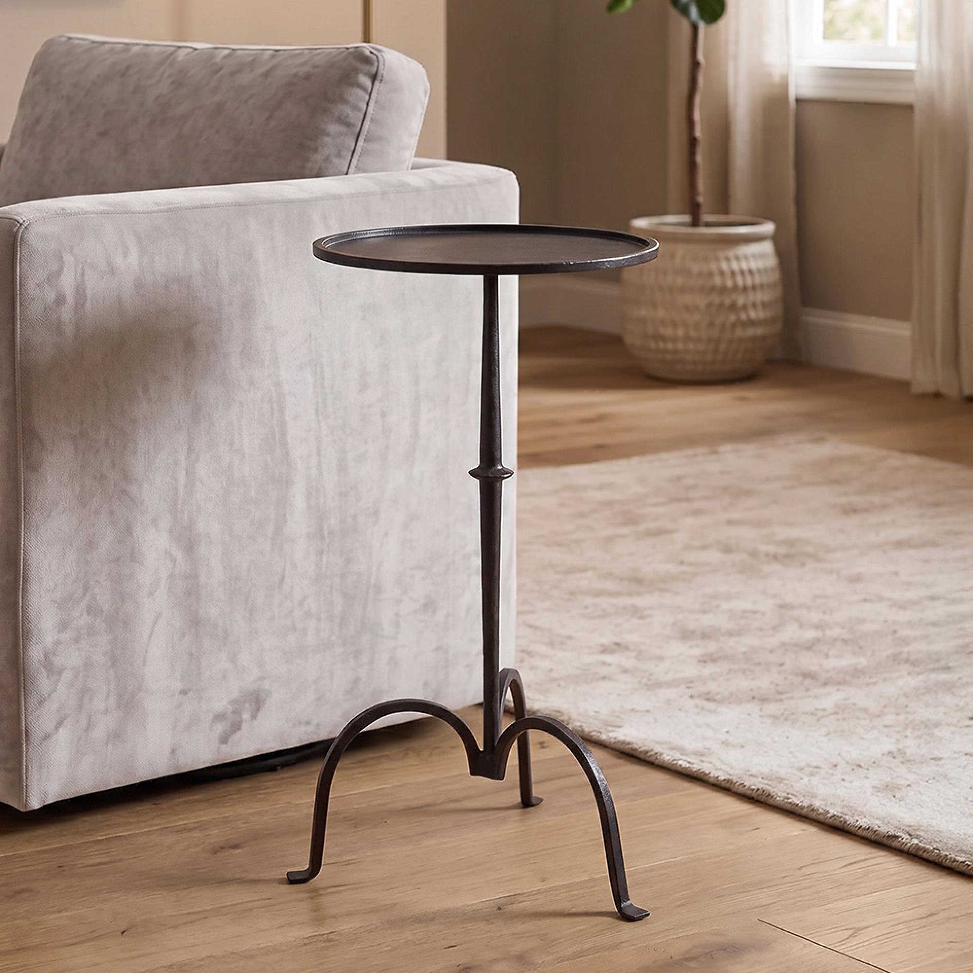 Turijn Side Table - Tripod Leg - Round - Rustic - Black - Metal