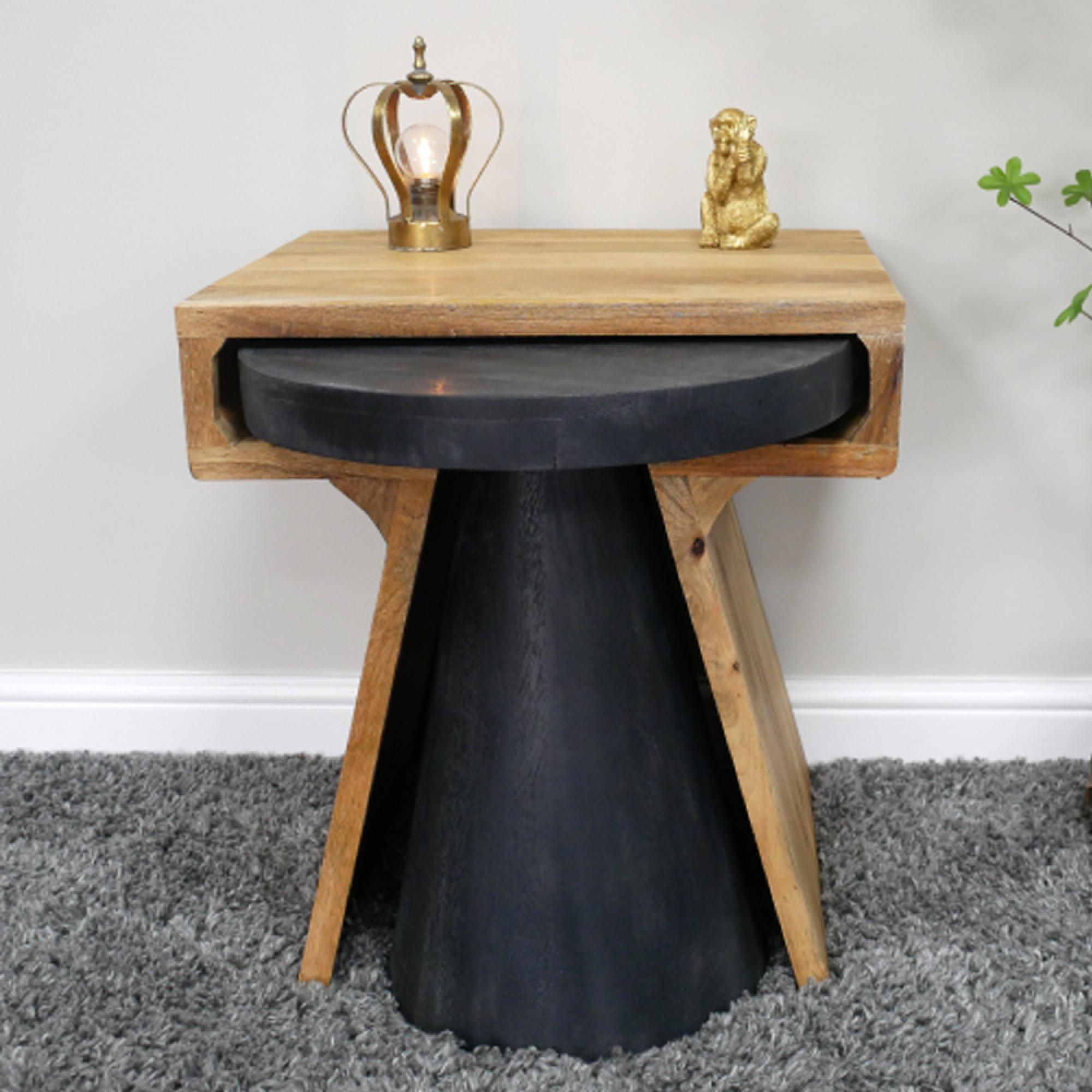 Side Table - 2 Tier - Natural and Black - Mango Wood