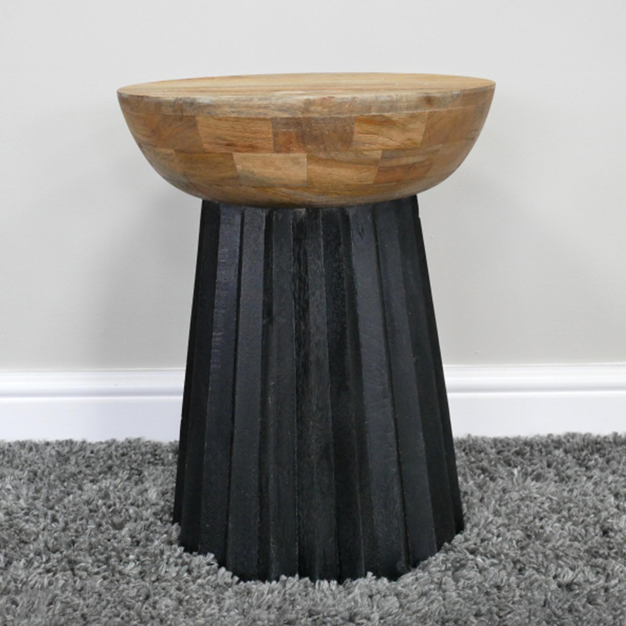 Side Table - Round - Fluted Base - Natural and Black - Mango Wood