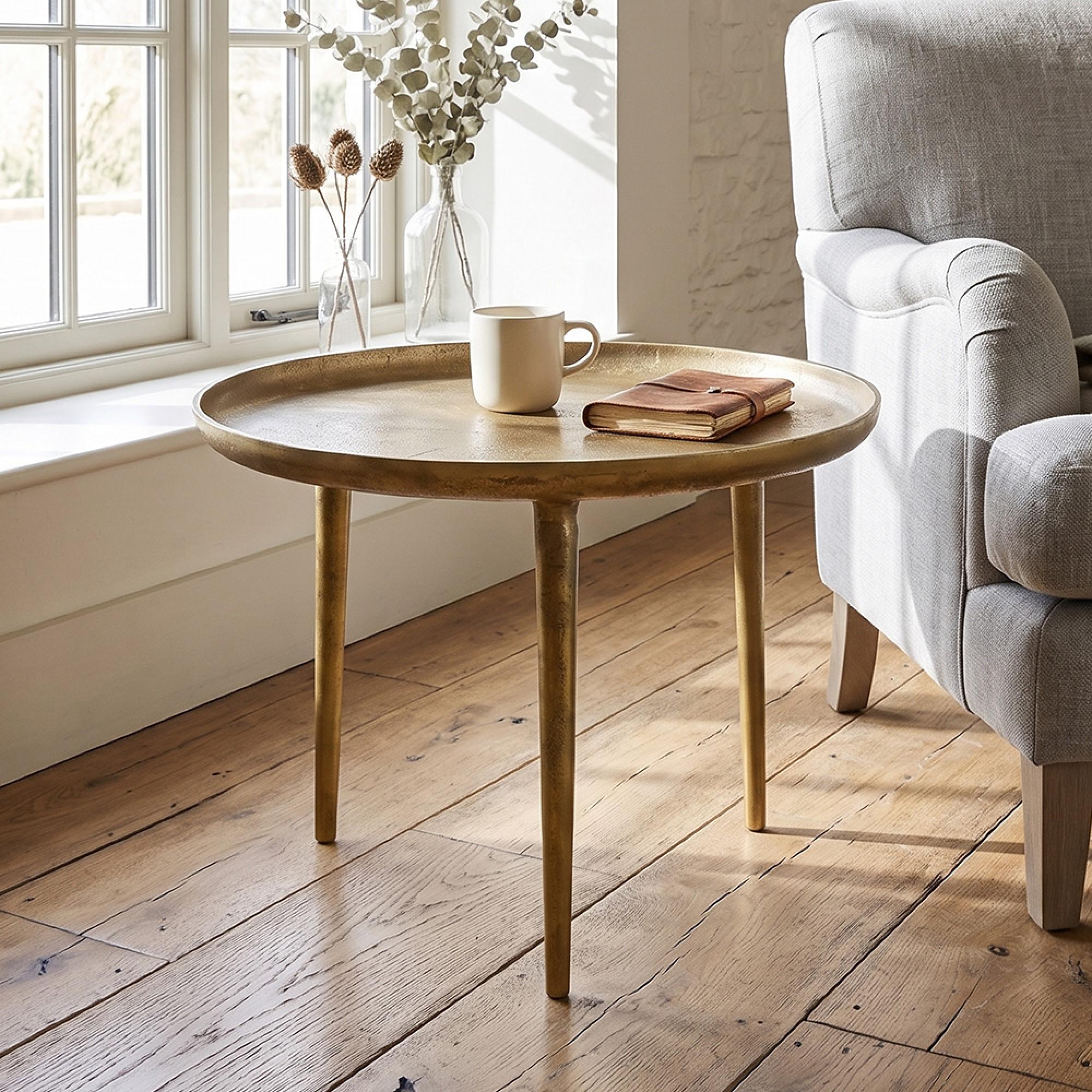 Csaba Side Table - Tray Top - Round - Gold - Aluminium
