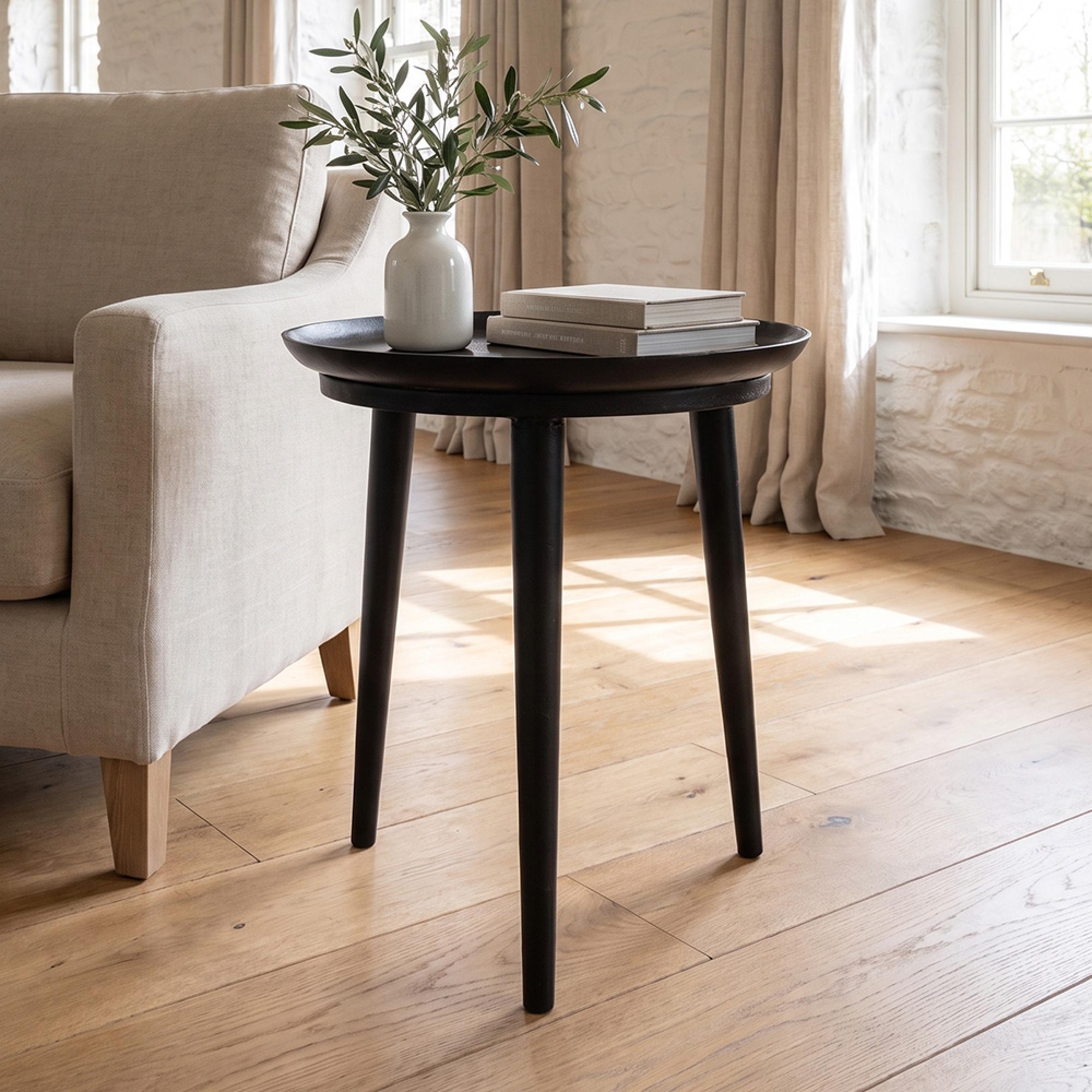Side Table - Tray Top - Round - Black - Aluminium