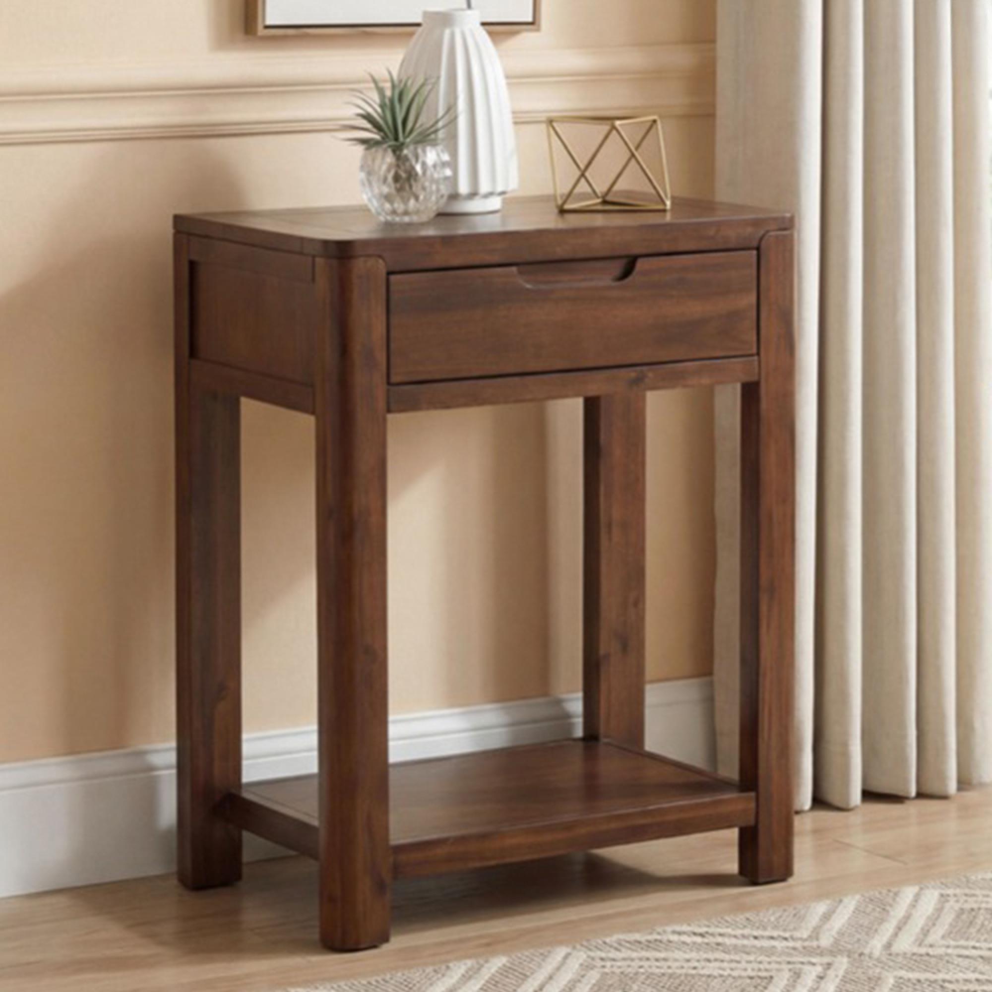 New Monterey Side Table - 1 Drawer - Walnut - Acacia Wood