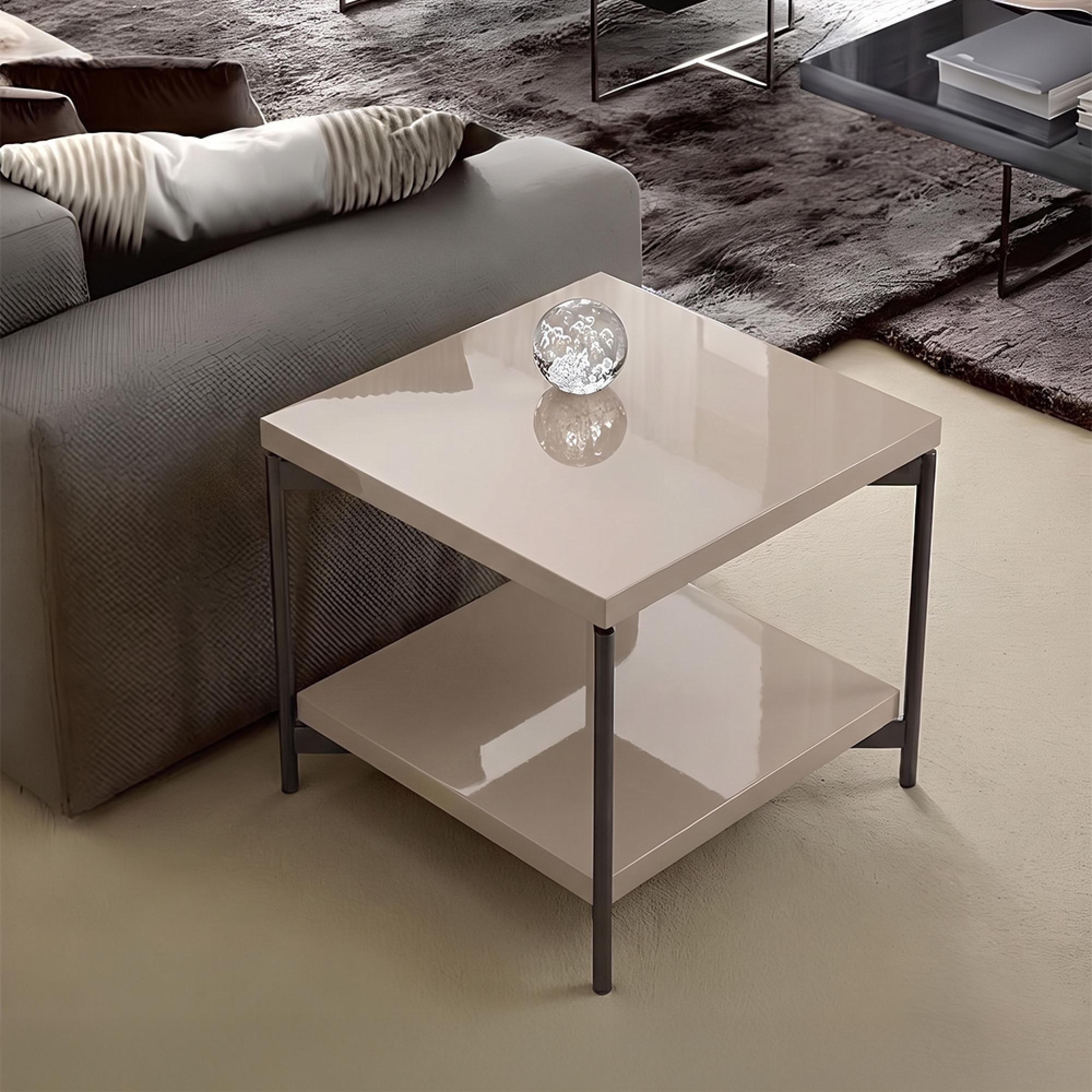 Claire Lamp Table - Square - Pearl Line Eco Veneer High Gloss and Black