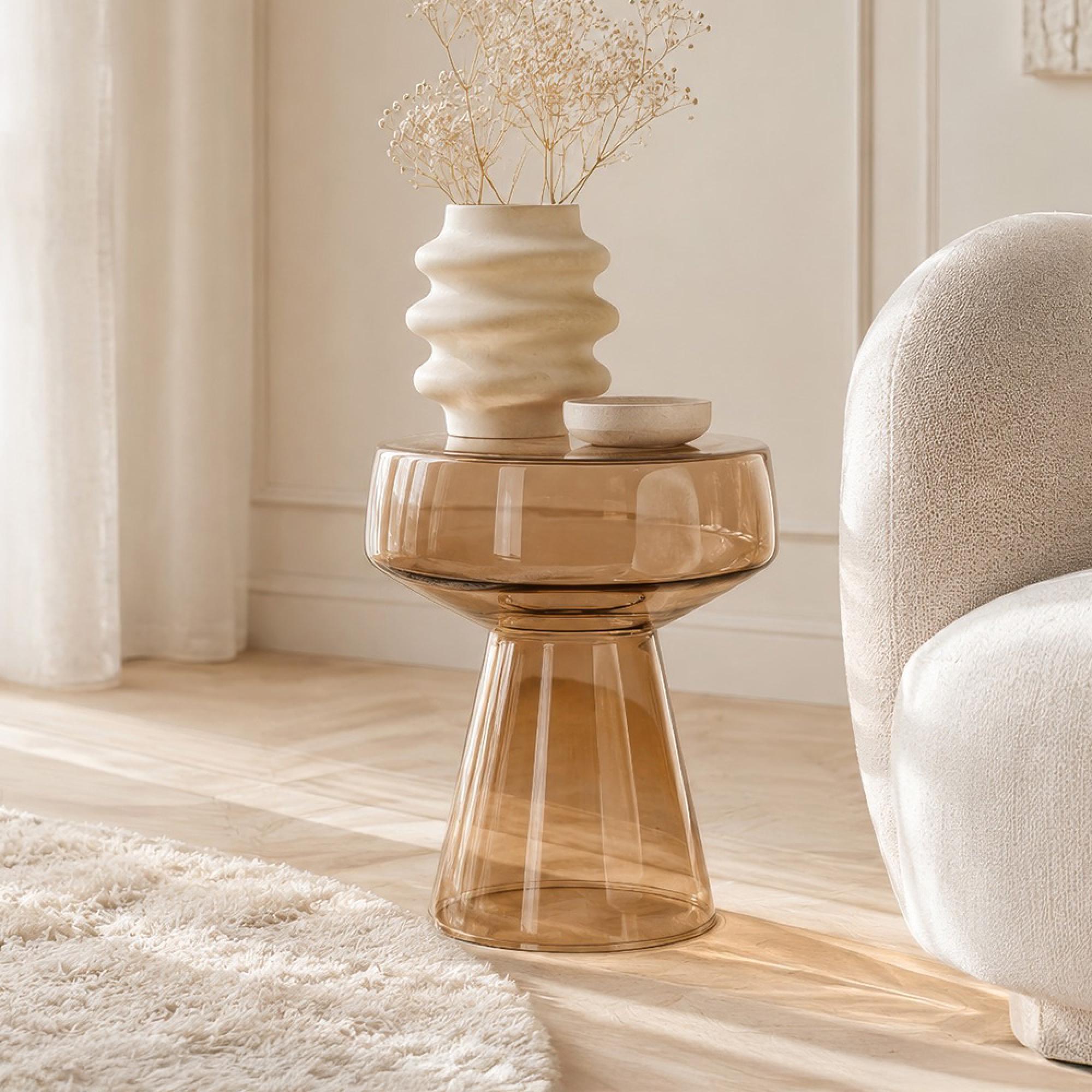 Brix Bo Side Table - Round - Amber Glass