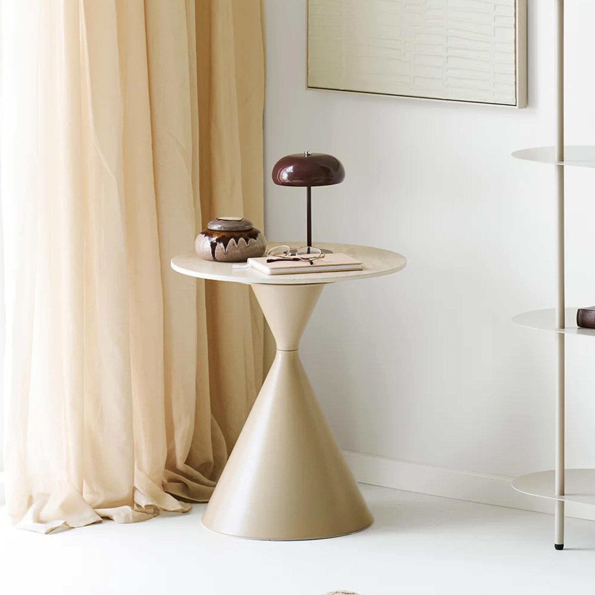 Annecy Side Table - Round - Hourglass Base - Sand - Ceramic and Metal