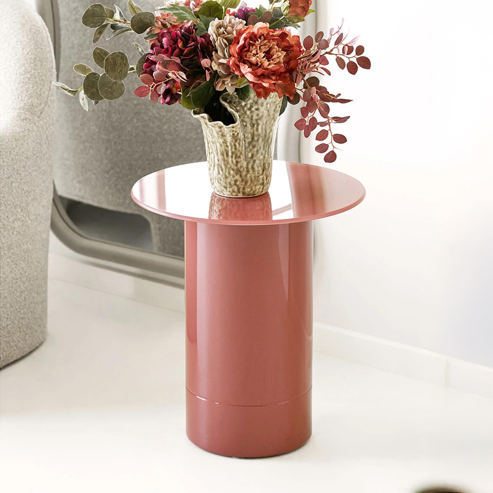 Florens Side Table - Round - Cylindrical Base - Warm Rose