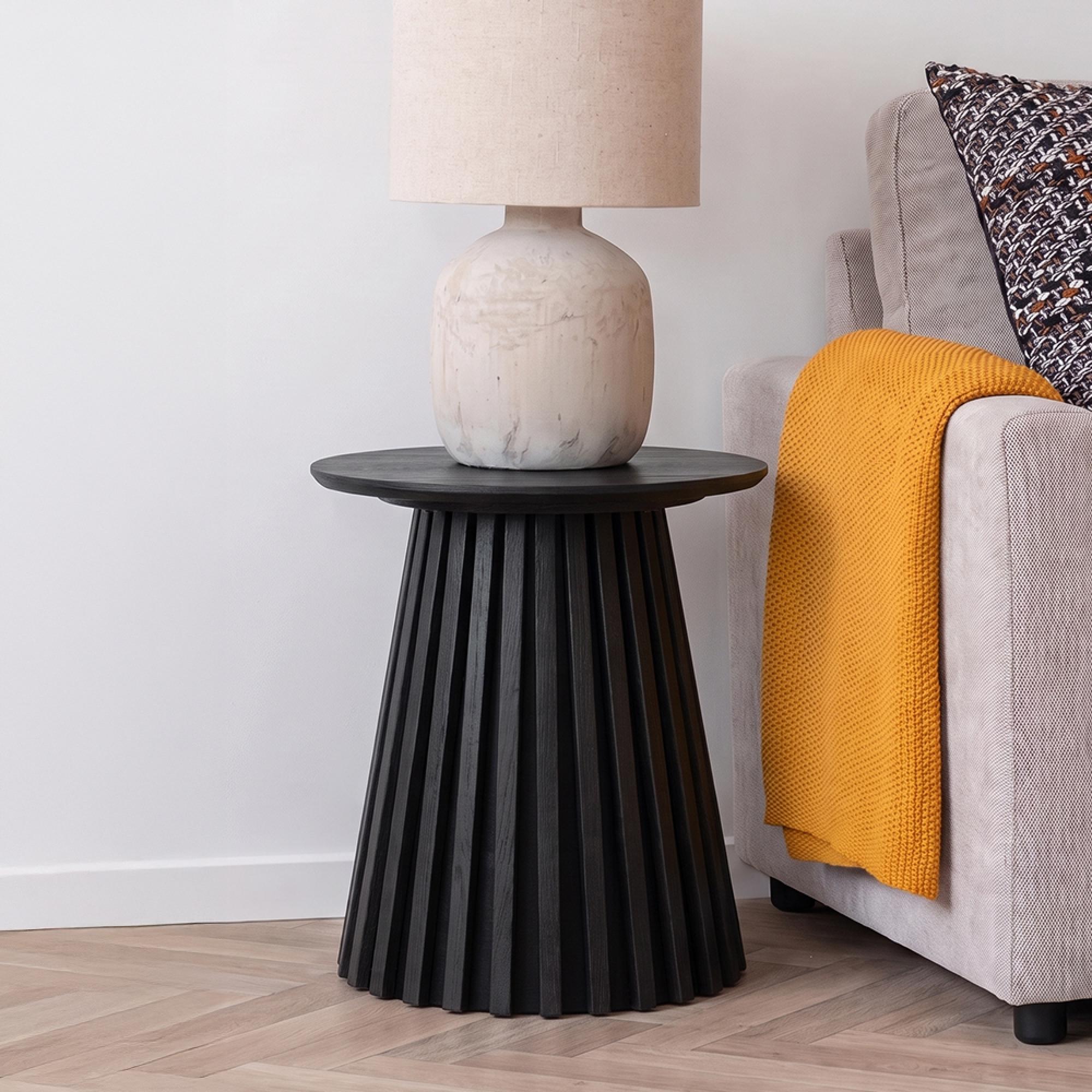 Osaka Oak Side Table - Round - Slatted Base - Black