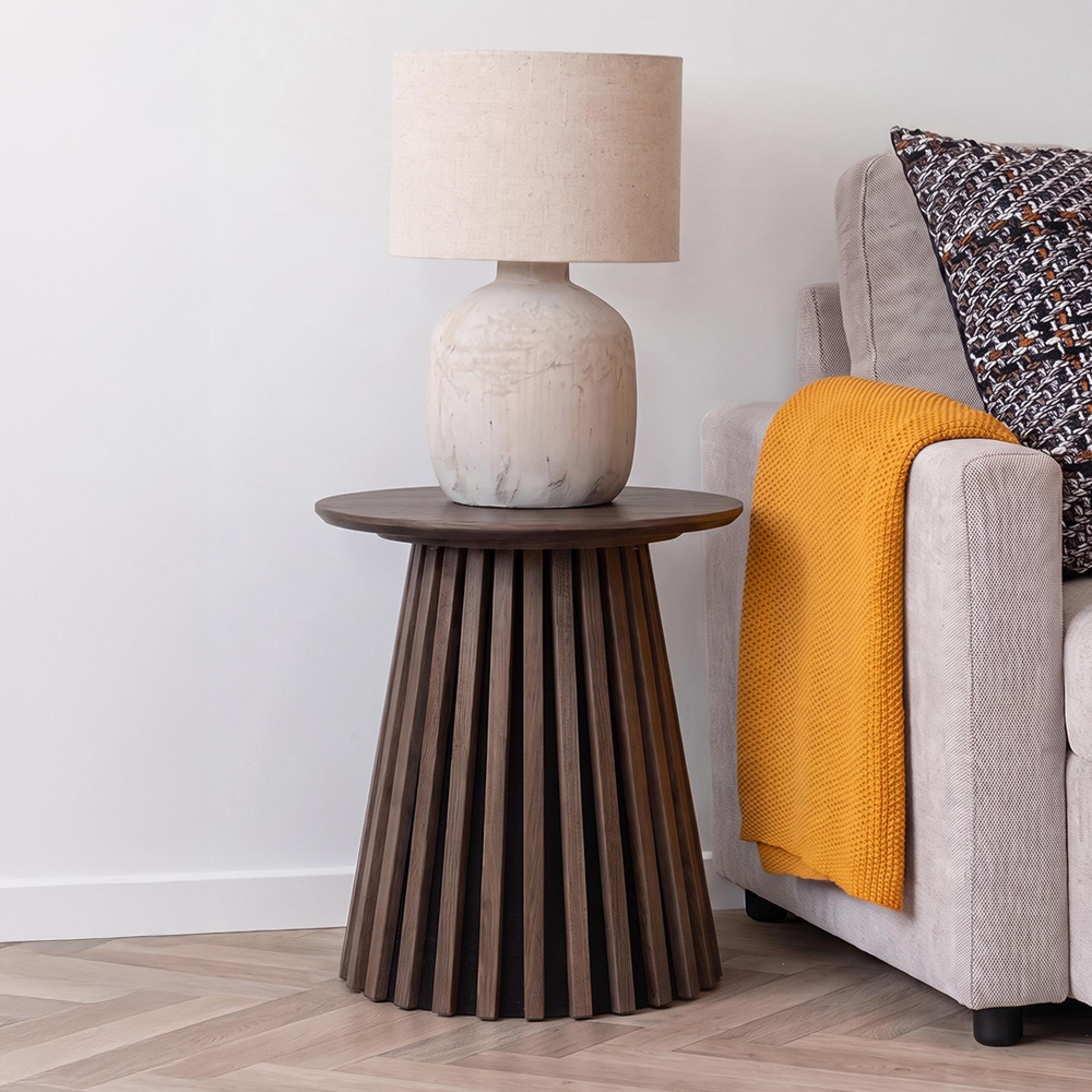 Osaka Oak Side Table - Round - Slatted Base - Smoked