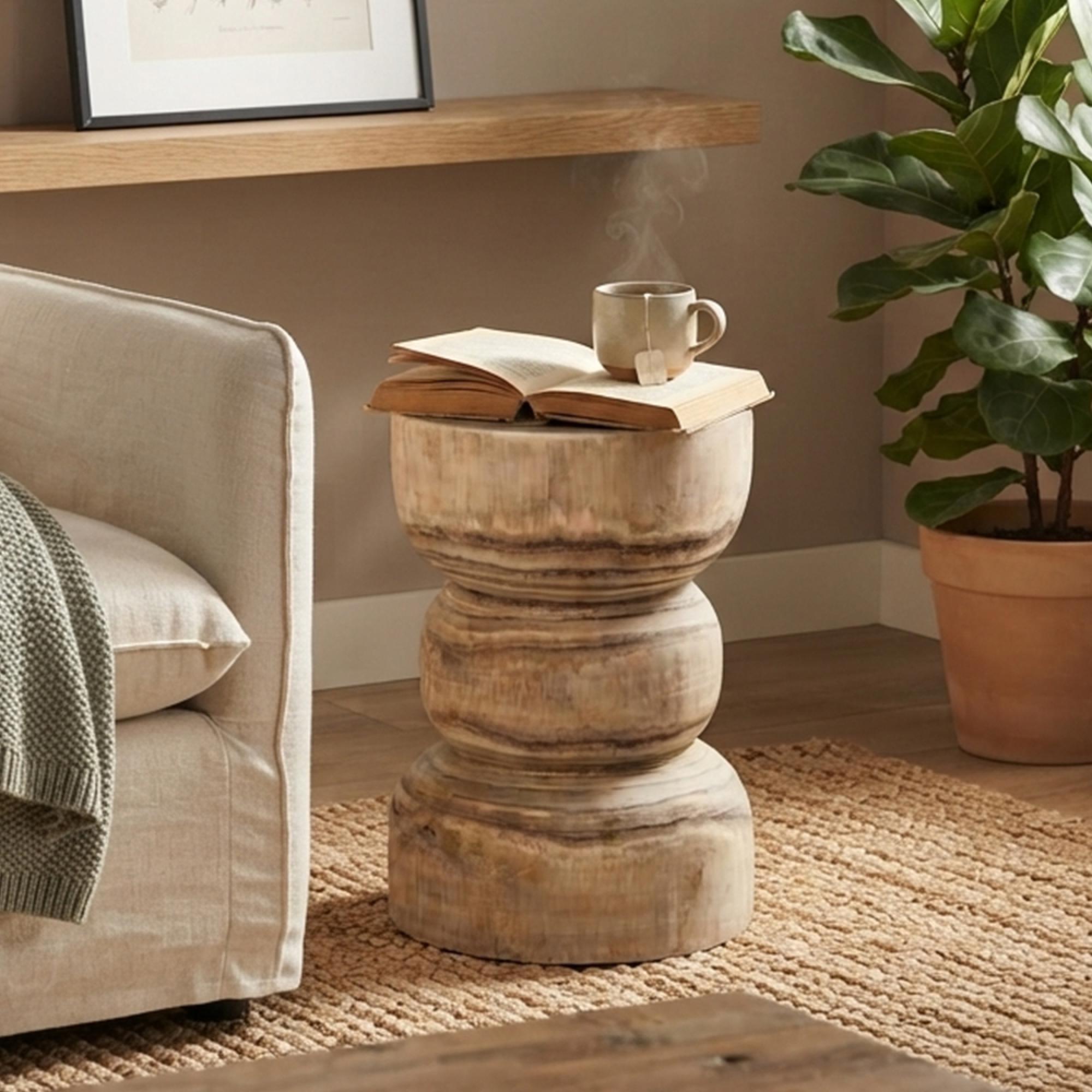 Leo Paulownia Side Table - Round - Natural - Wooden
