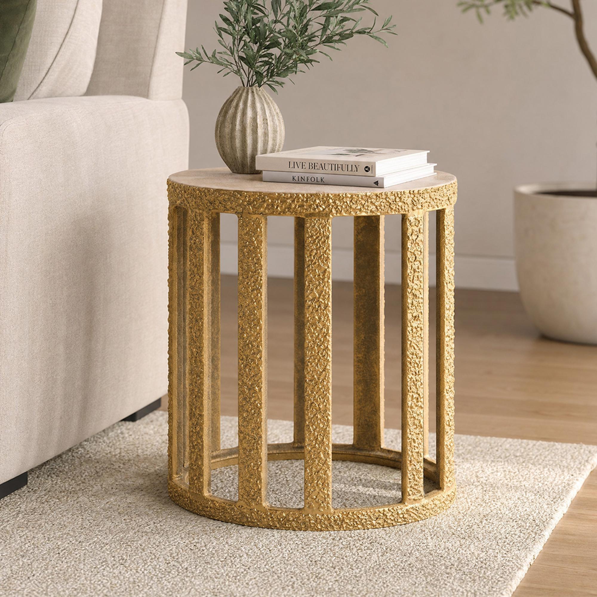 Side Table - Round - Slatted Base - Gold - Aluminium