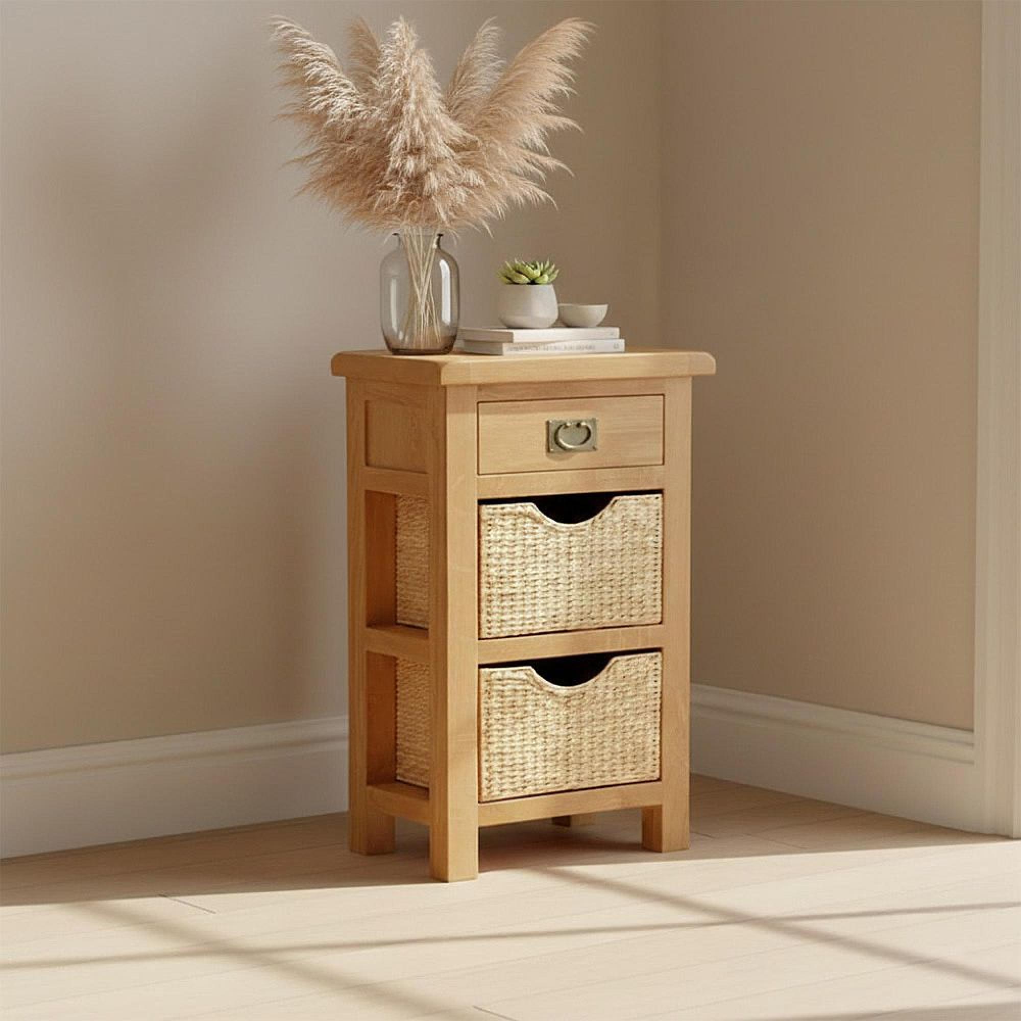 Clearance - Salisbury Premium Telephone Table - 1 Drawer - with Baskets - Oak - FSS17491