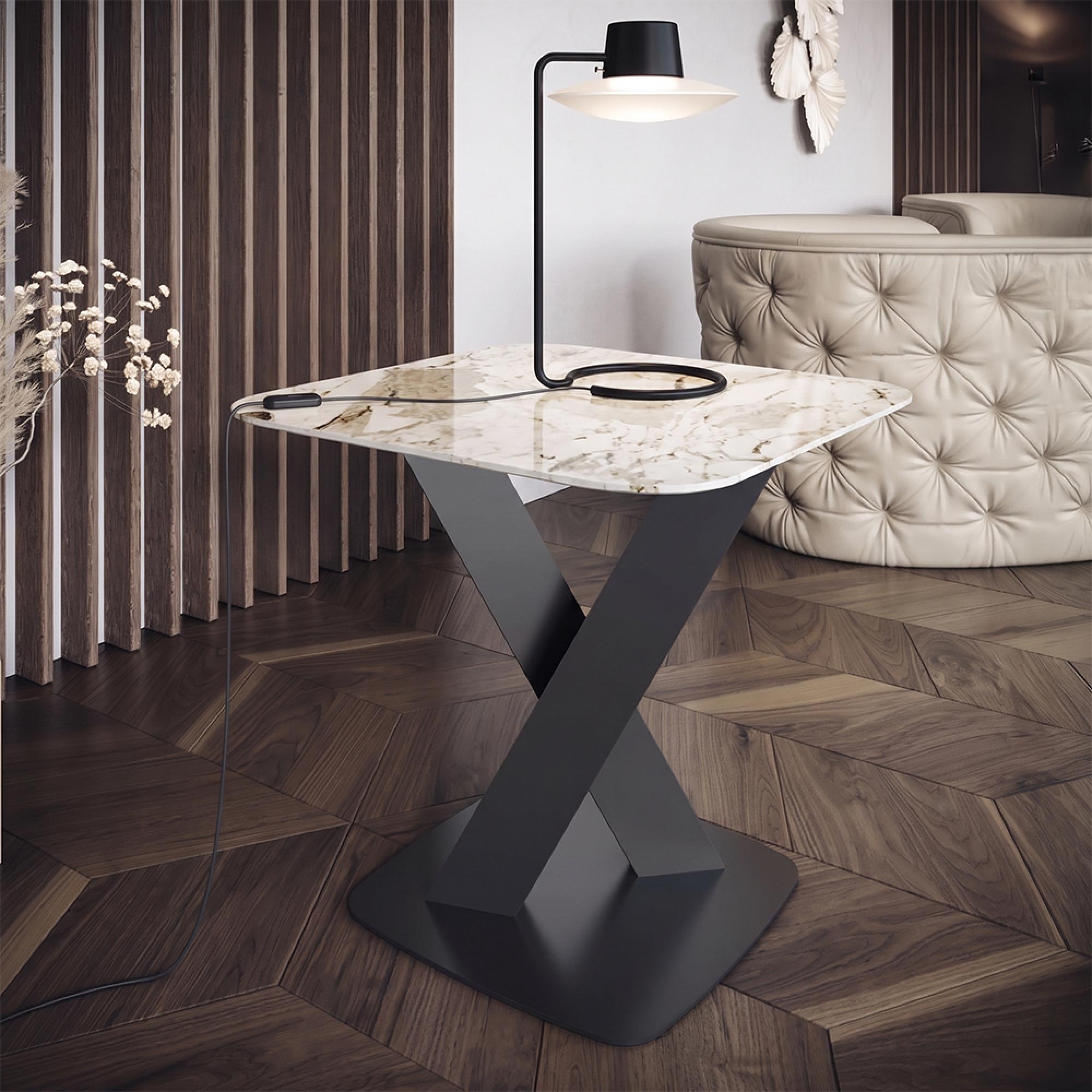 Krystal Italian Square Side Table - Ceramic and Metal