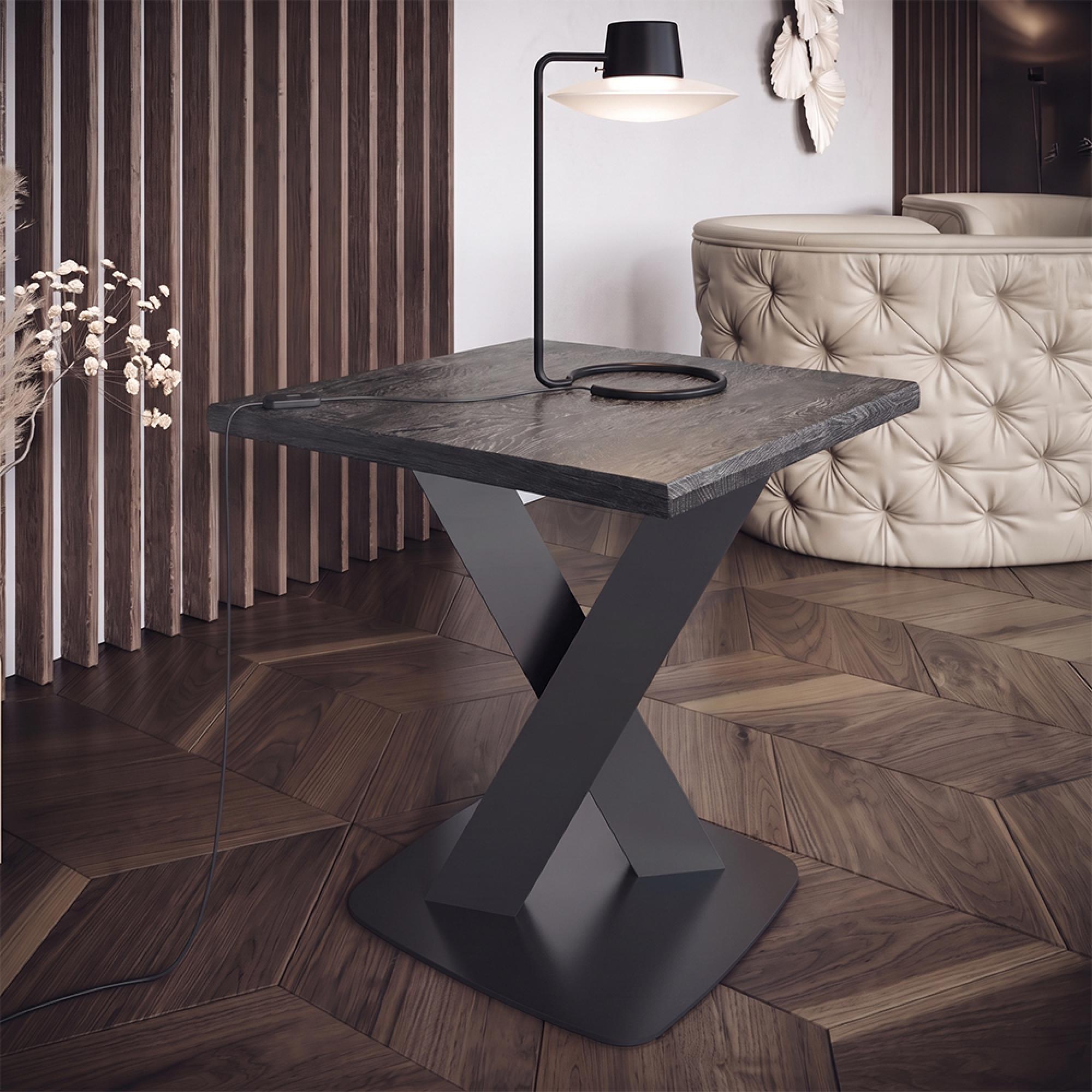 Krystal Italian Square Side Table - Medblue Birch Gloss - Wooden and Metal