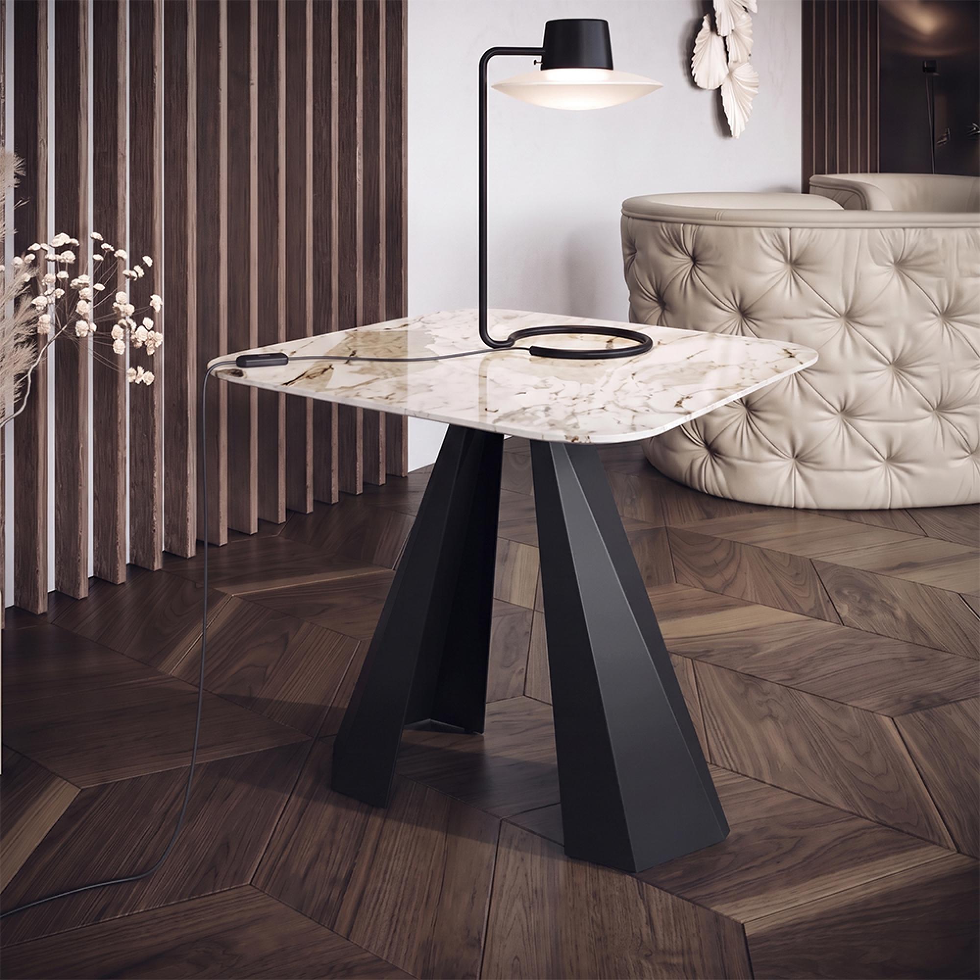 Krystal Italian Square Side Table - Tent Base - Ceramic and Metal