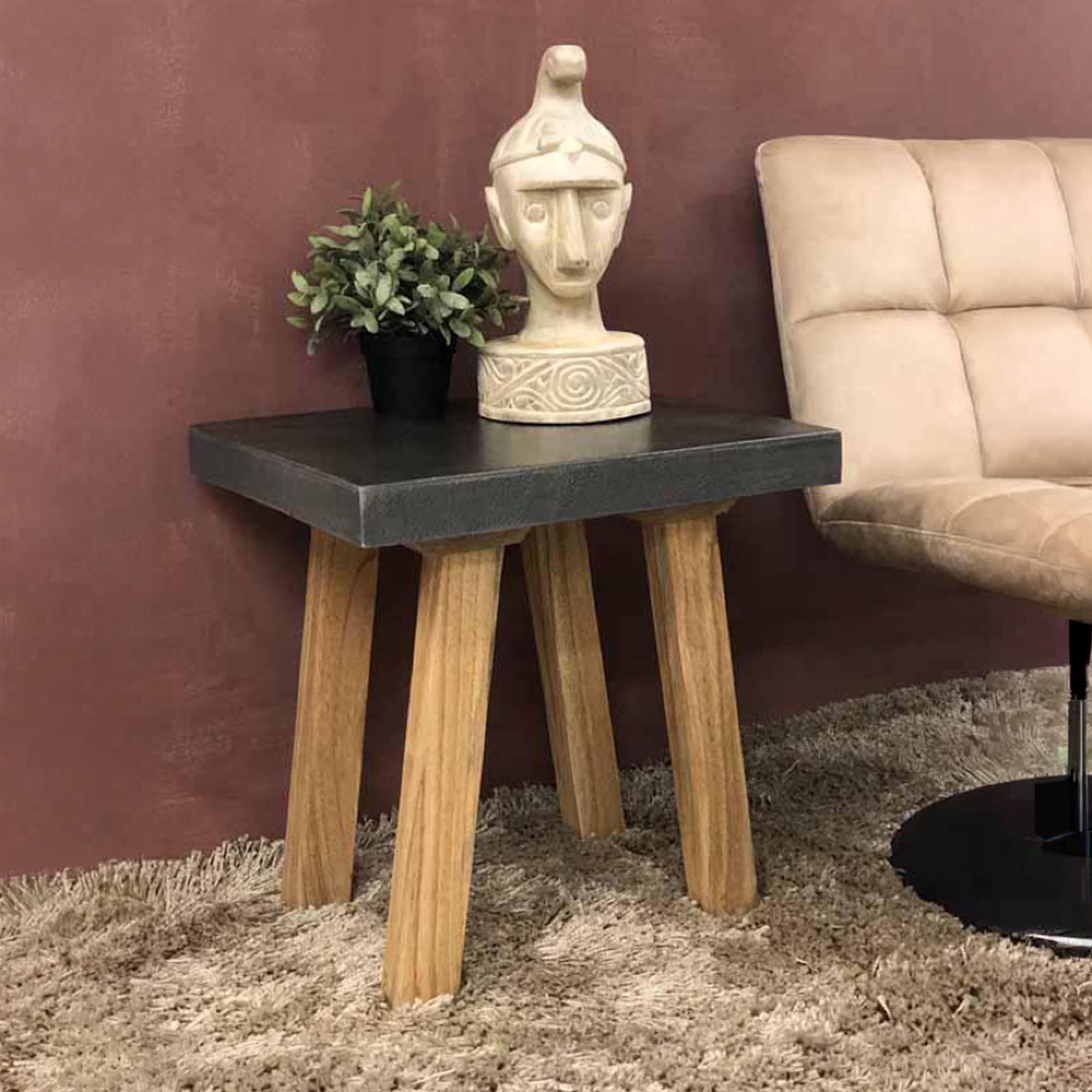 Concrete Top Lamp Table - Black