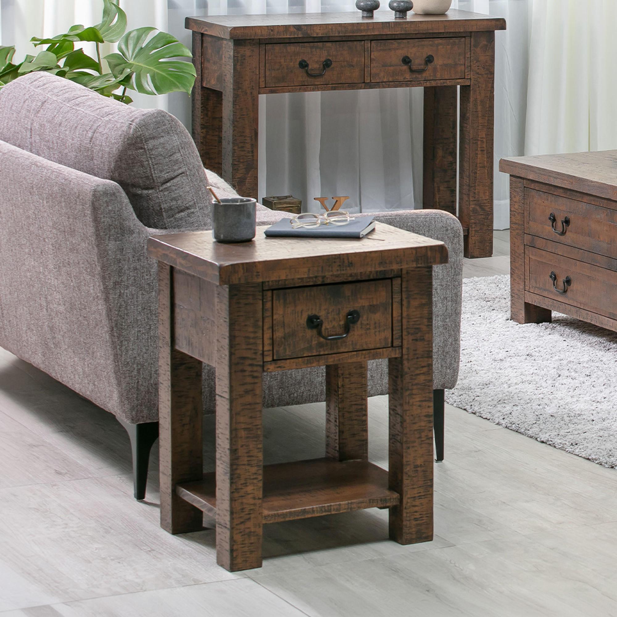 Reclaimed Dark Pine Lamp Table - 1 Drawer