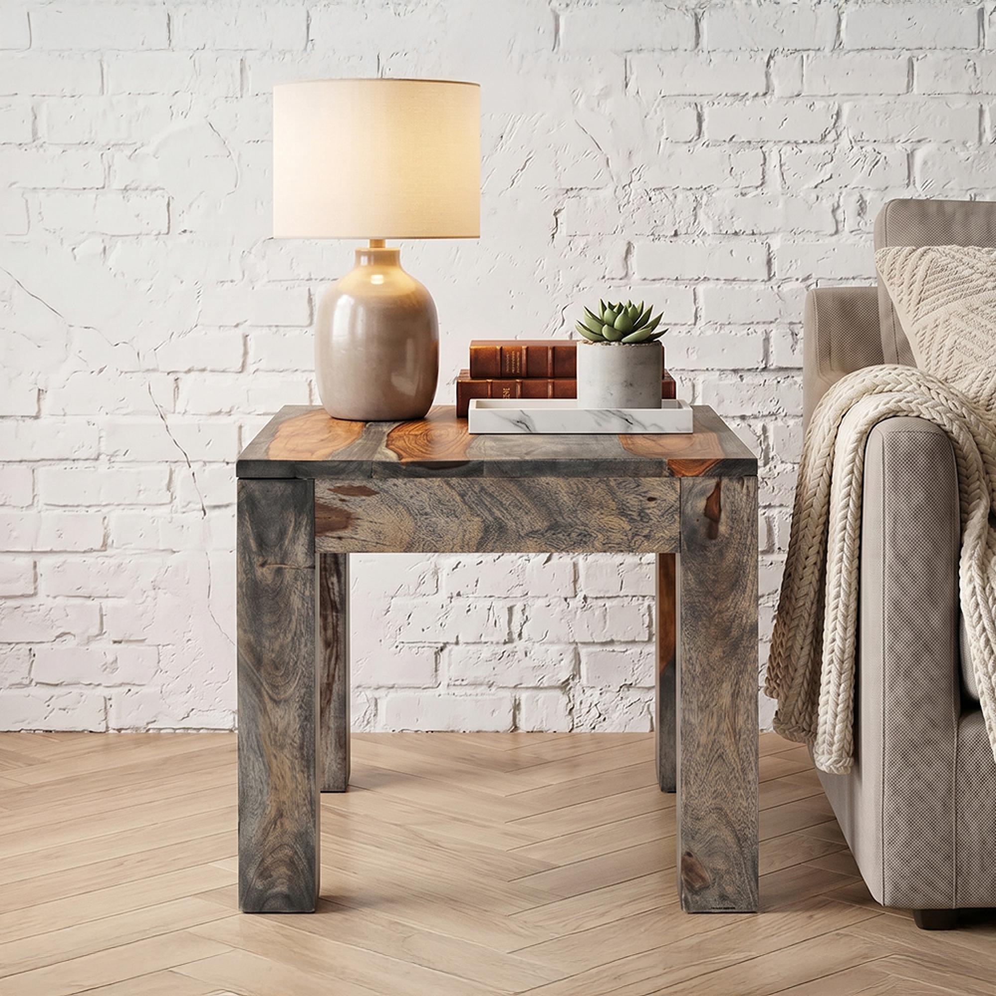 Cube Goa Petite Lamp Table - Square - Rustic Sheesham