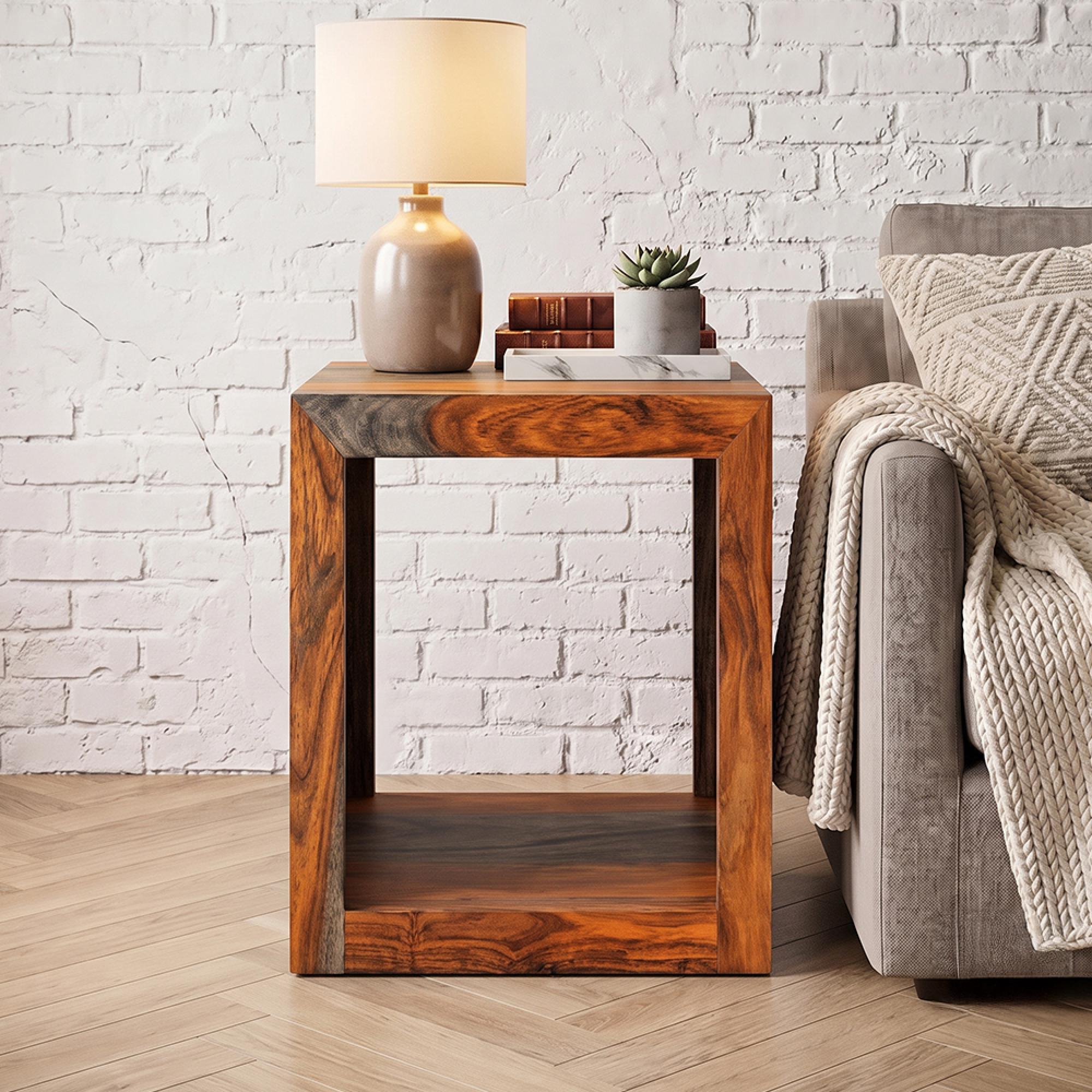 Cube Goa Petite Side Table - 1 Hole - Rustic Sheesham
