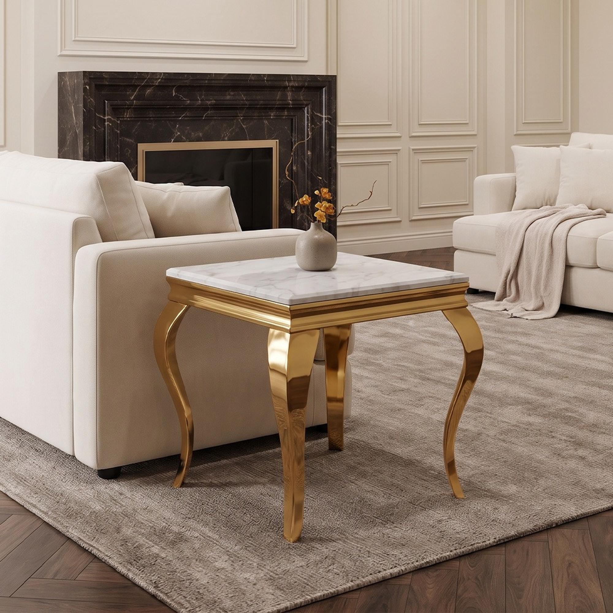 Louis Side Table - Square - Grey Marble & Gold