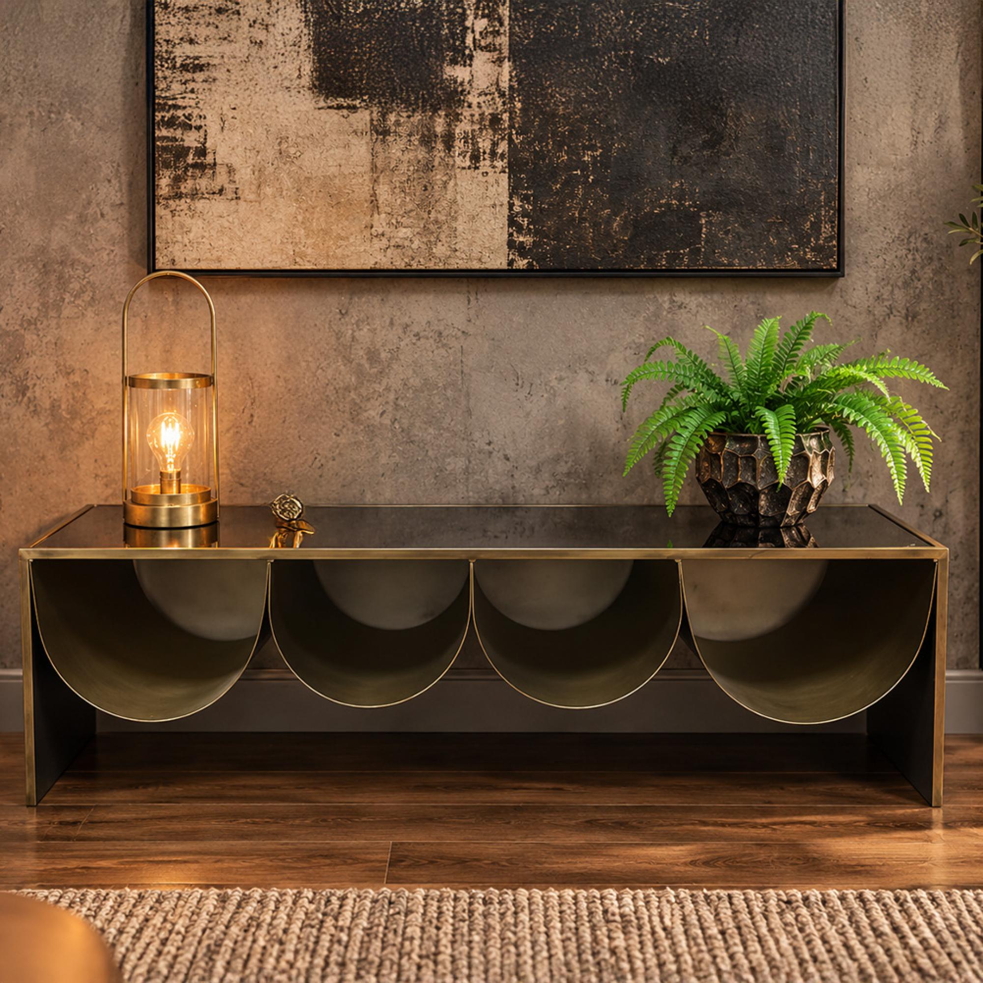 Side Table - Black Glass and Metal - Low - Large