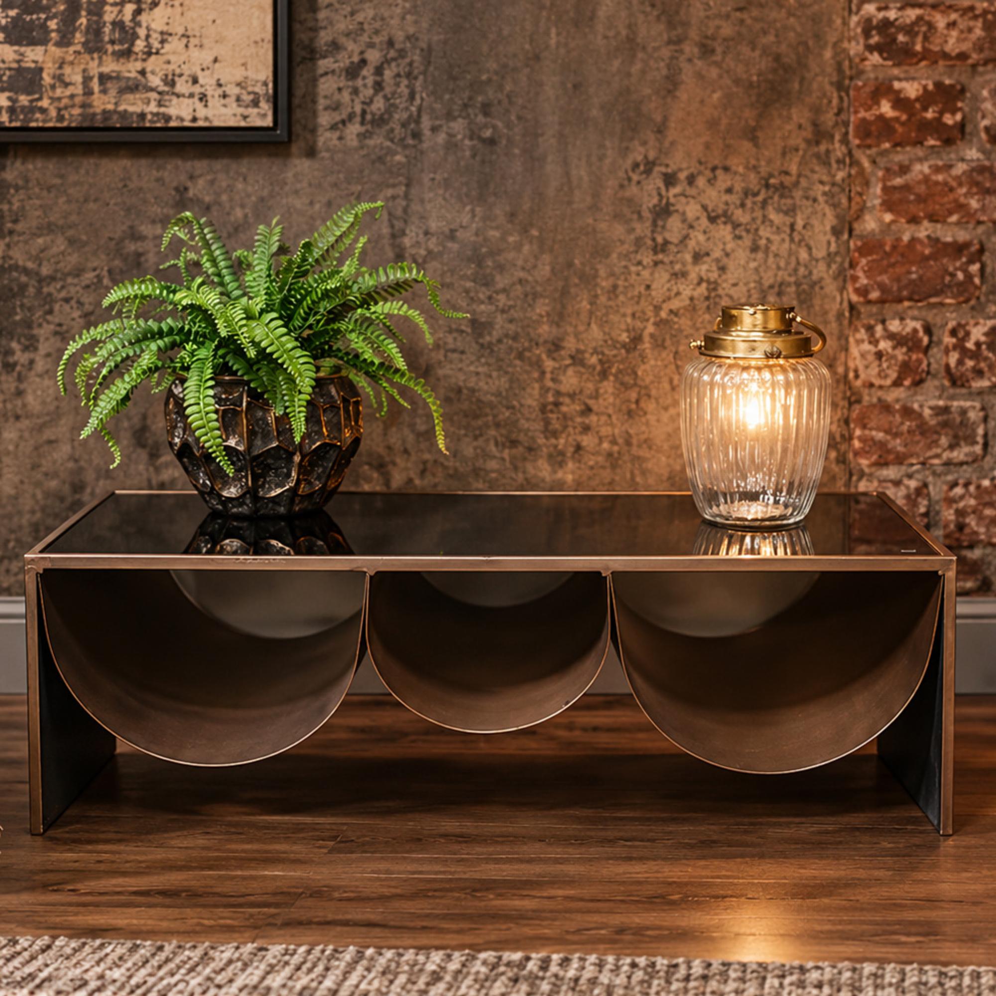 Side Table - Black Glass and Metal - Low