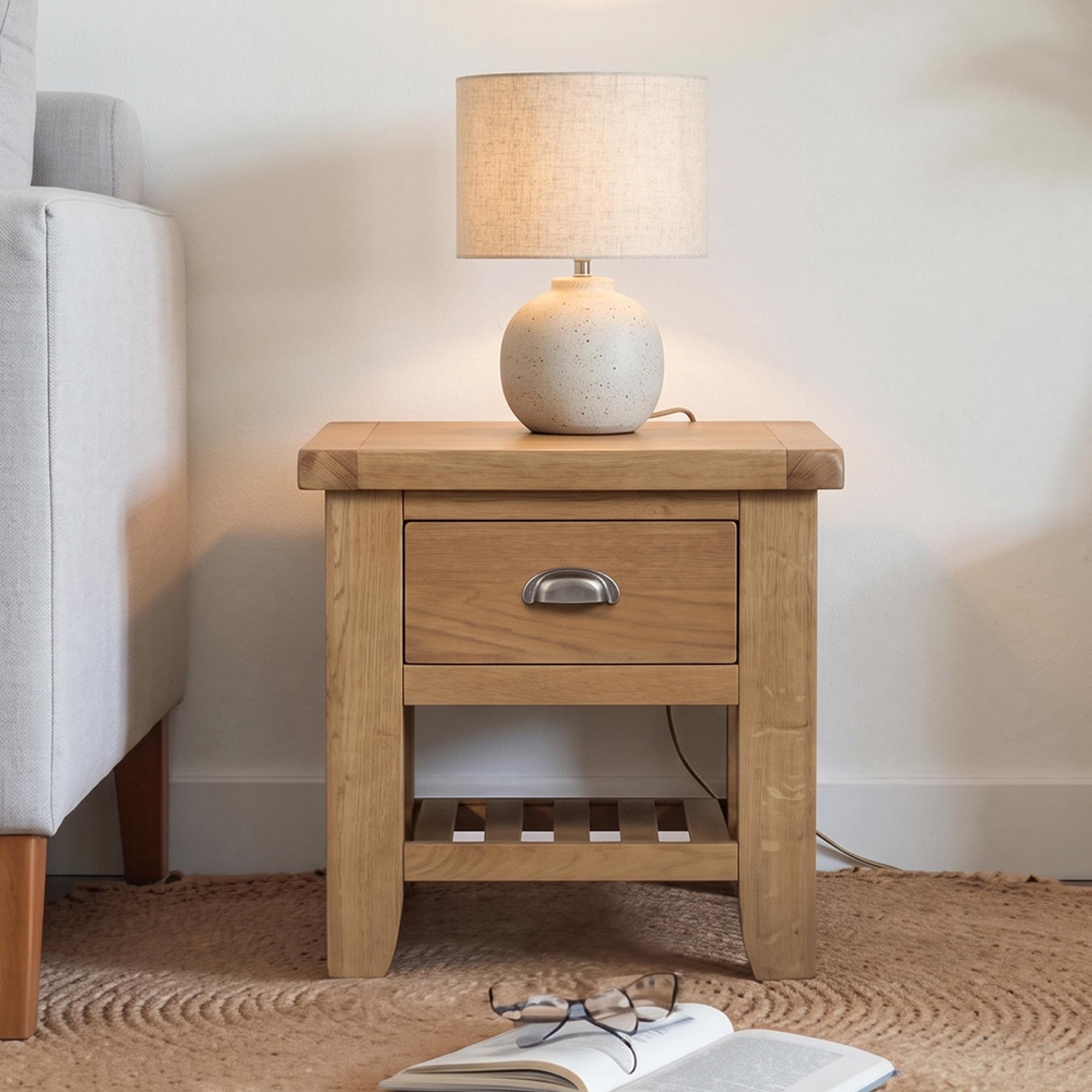 Hopewood Oak 1 Drawer Square Lamp Table