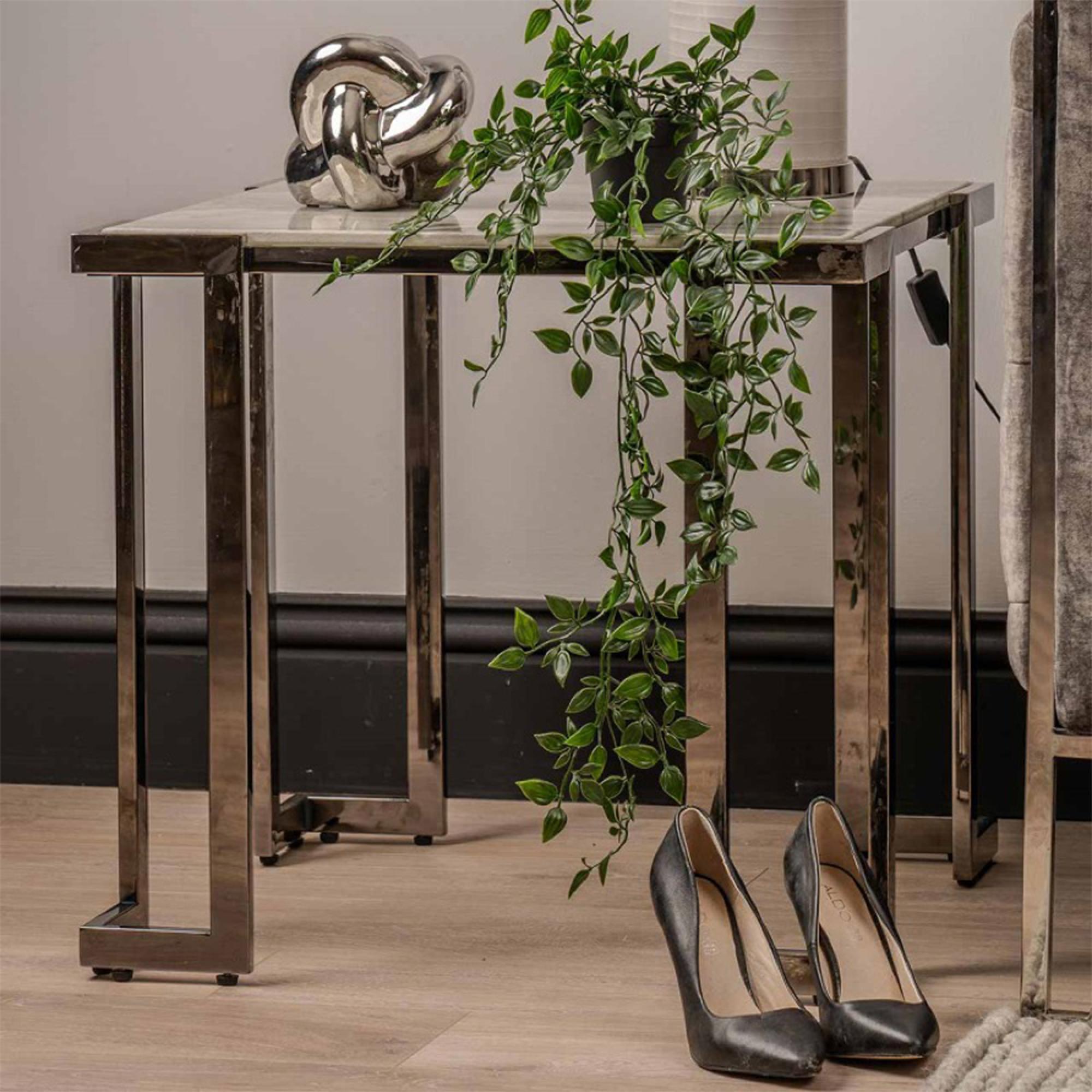 Aamari End Table - Square - White Marble Effect and Grey Metal