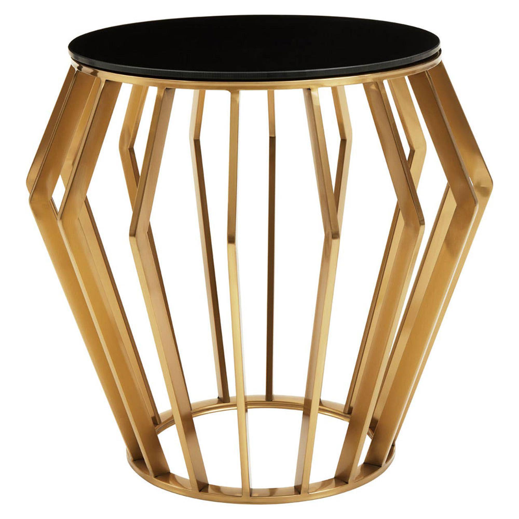 Ackley Side Table - Round - Black Glass - Gold Legs