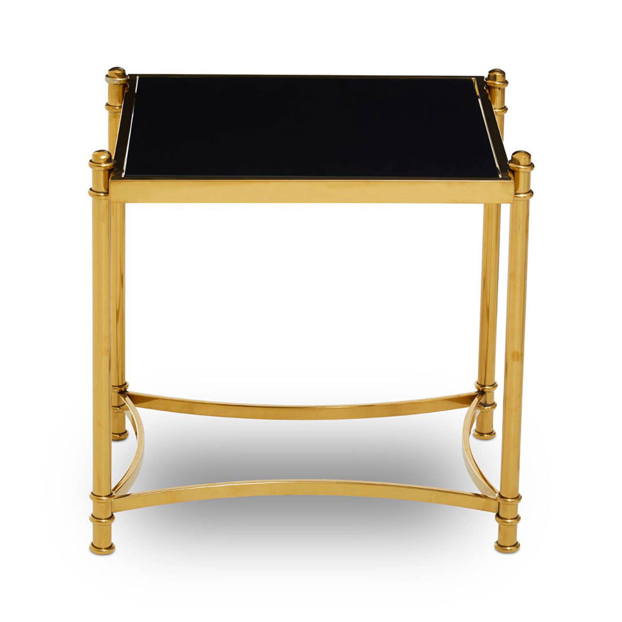 Ackley Side Table - Square - Black Glass - Gold Legs