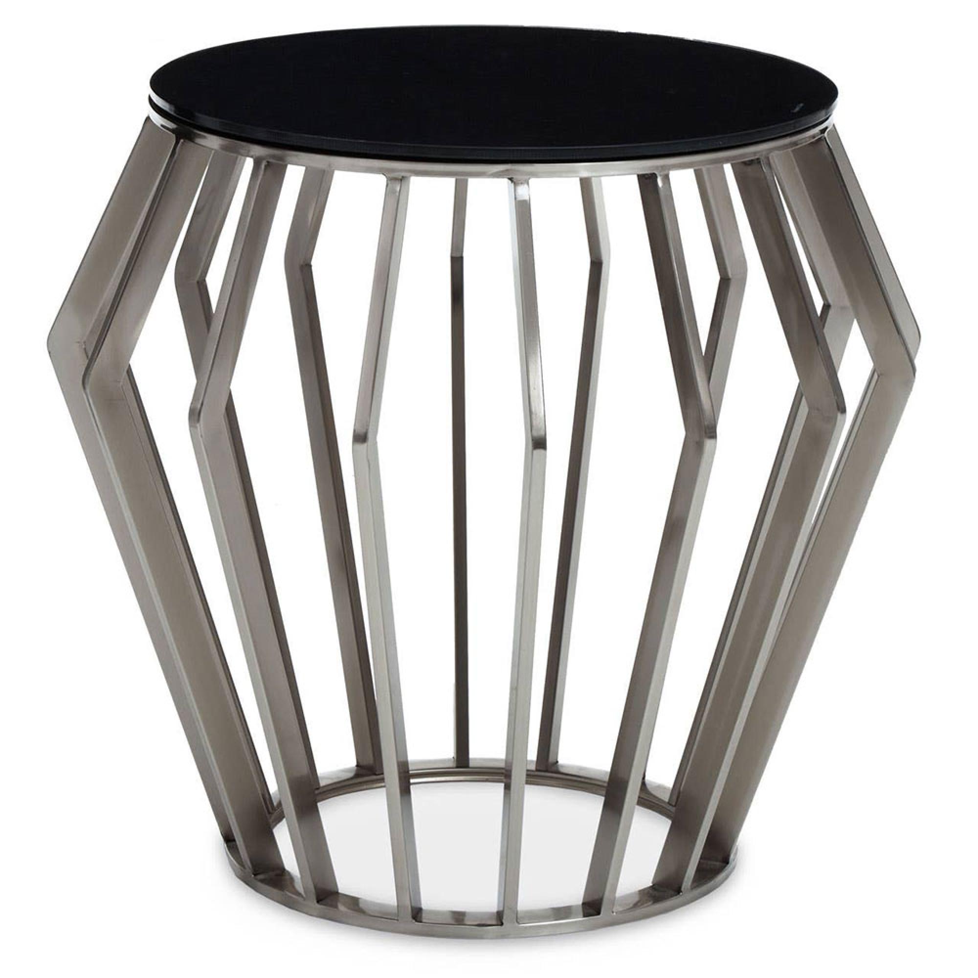 Ackley Side Table - Round - Black Glass - Silver Legs