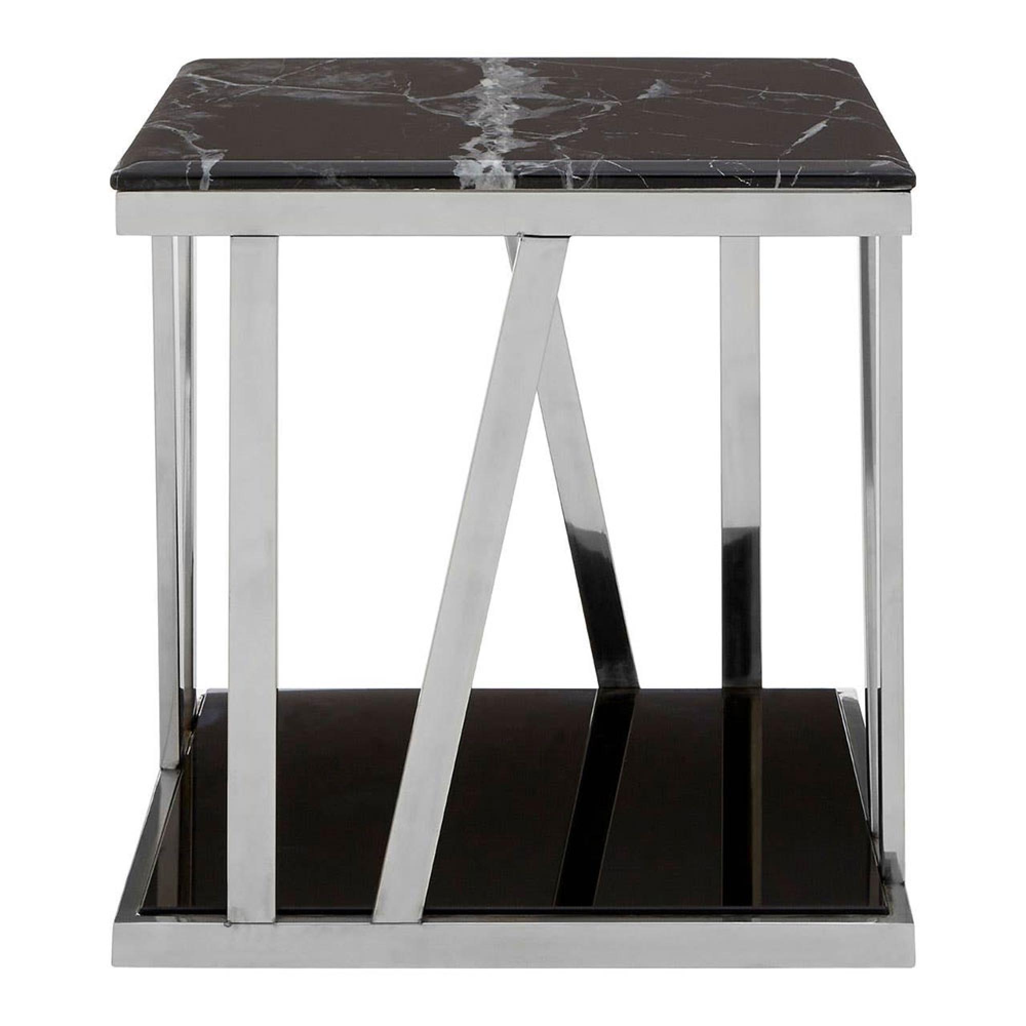 Ackley Side Table - Sqaure - Black Marble - Silver Legs