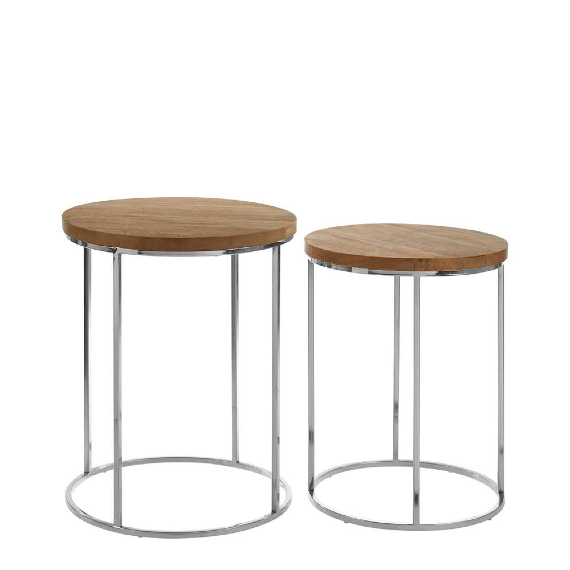 Agra Side Tables - Set of 2 - Mango Wood and Silver - Round