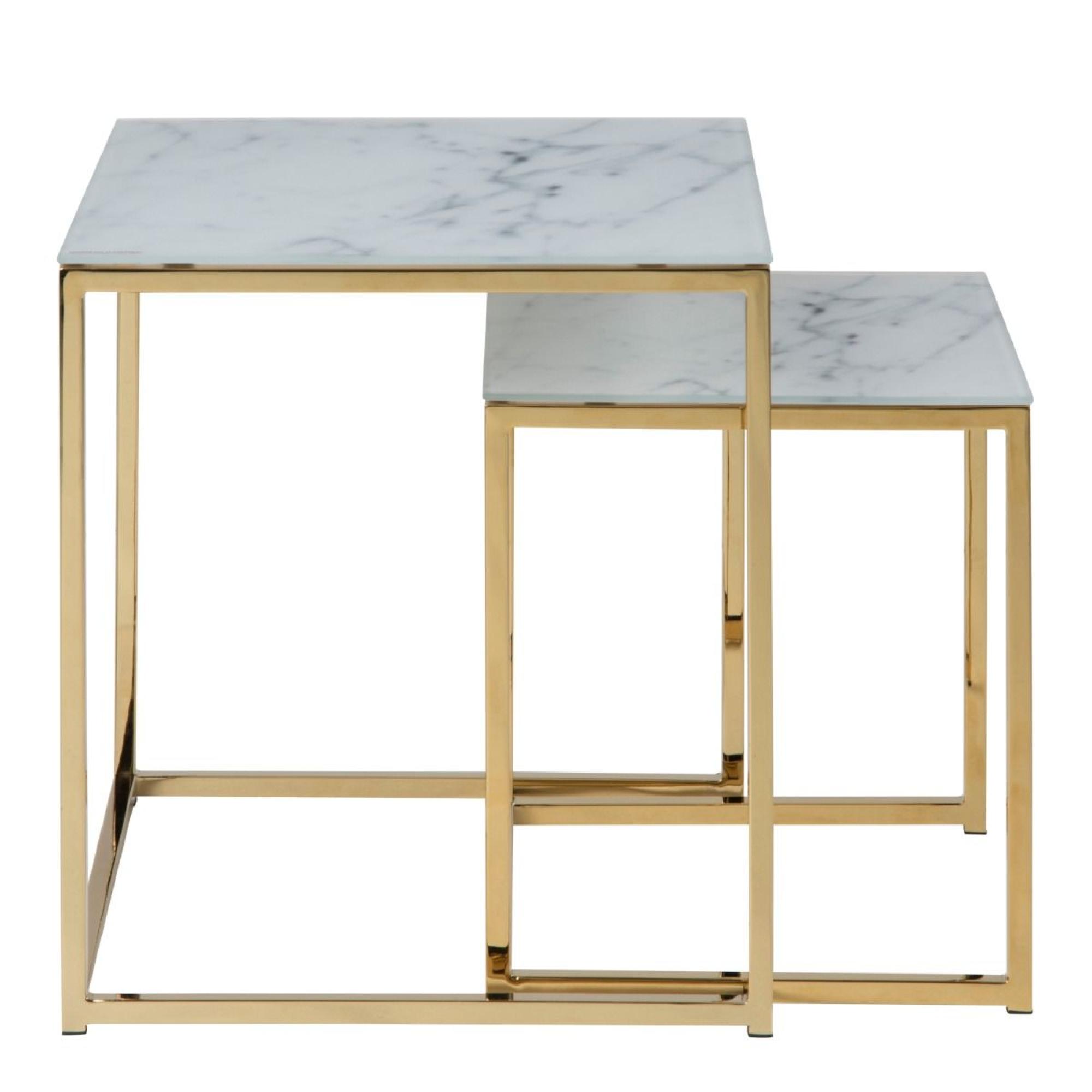 Alisma Nest of Tables - Set of 2 - White Marble Effect - Gold Legs