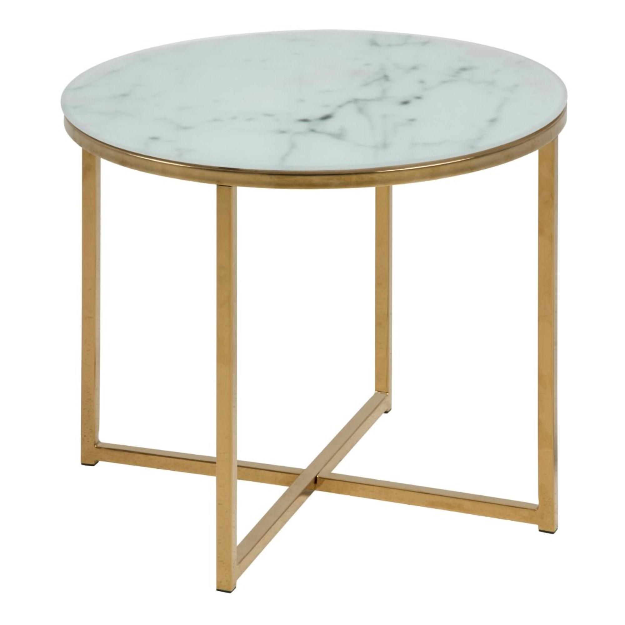 Alisma Side Table - Round - White Marble - Gold Legs
