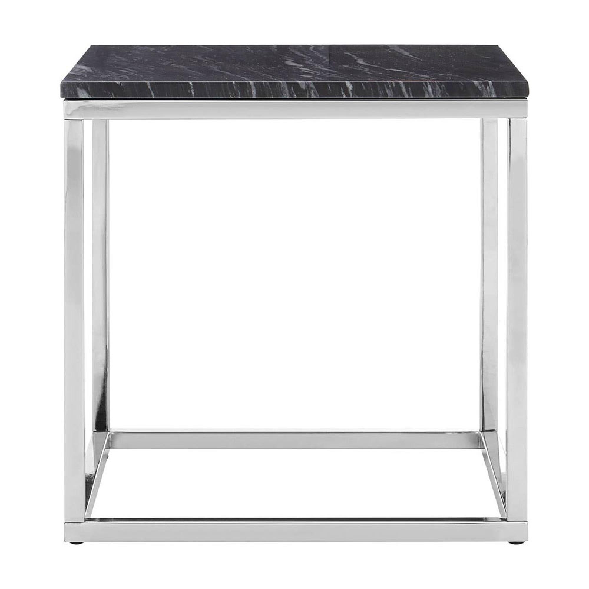 Allure End Table - Square - Black Marble - Chrome Base