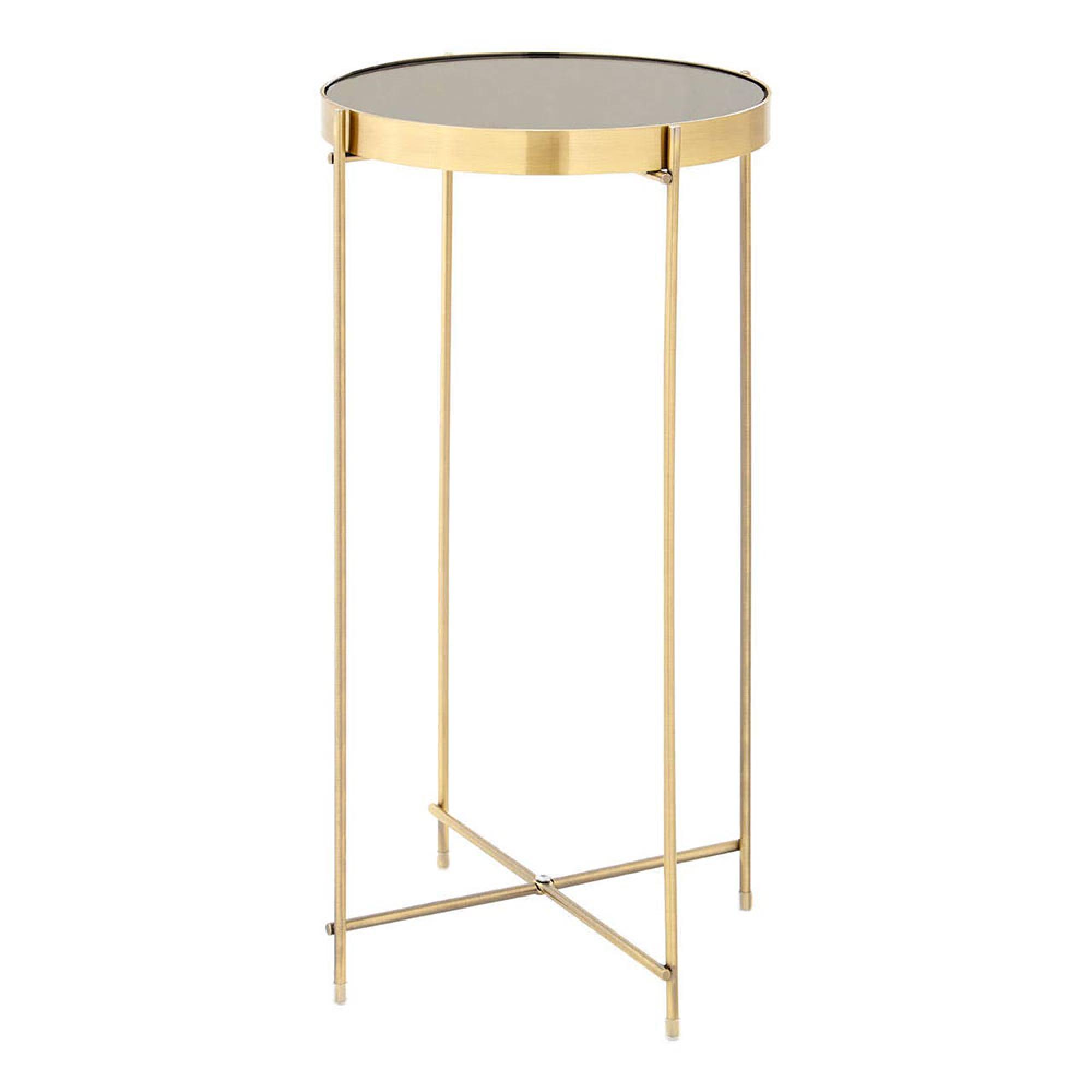 Allure Tall Side Table - Round - Black Mirrored - Rose Gold Legs