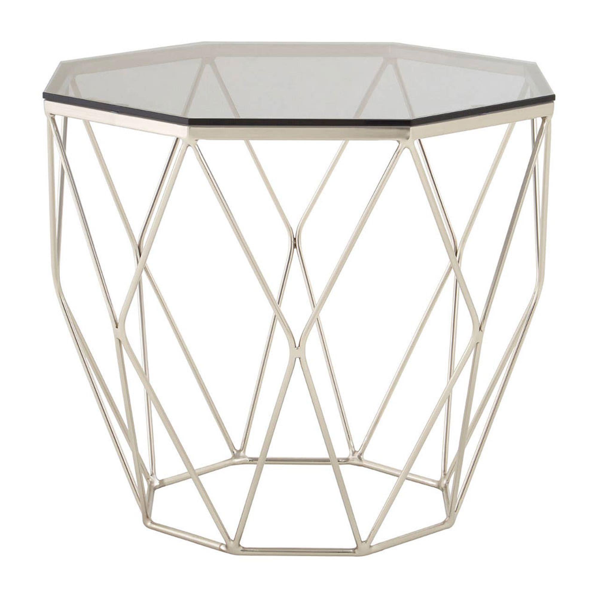 Allure End Table - Octagonal - Brown Glass - Brushed Nickel Base