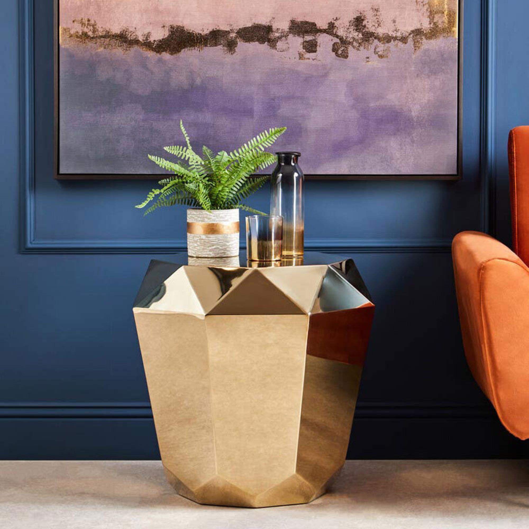 Allure Diamond Cut End Table - Champagne Gold -