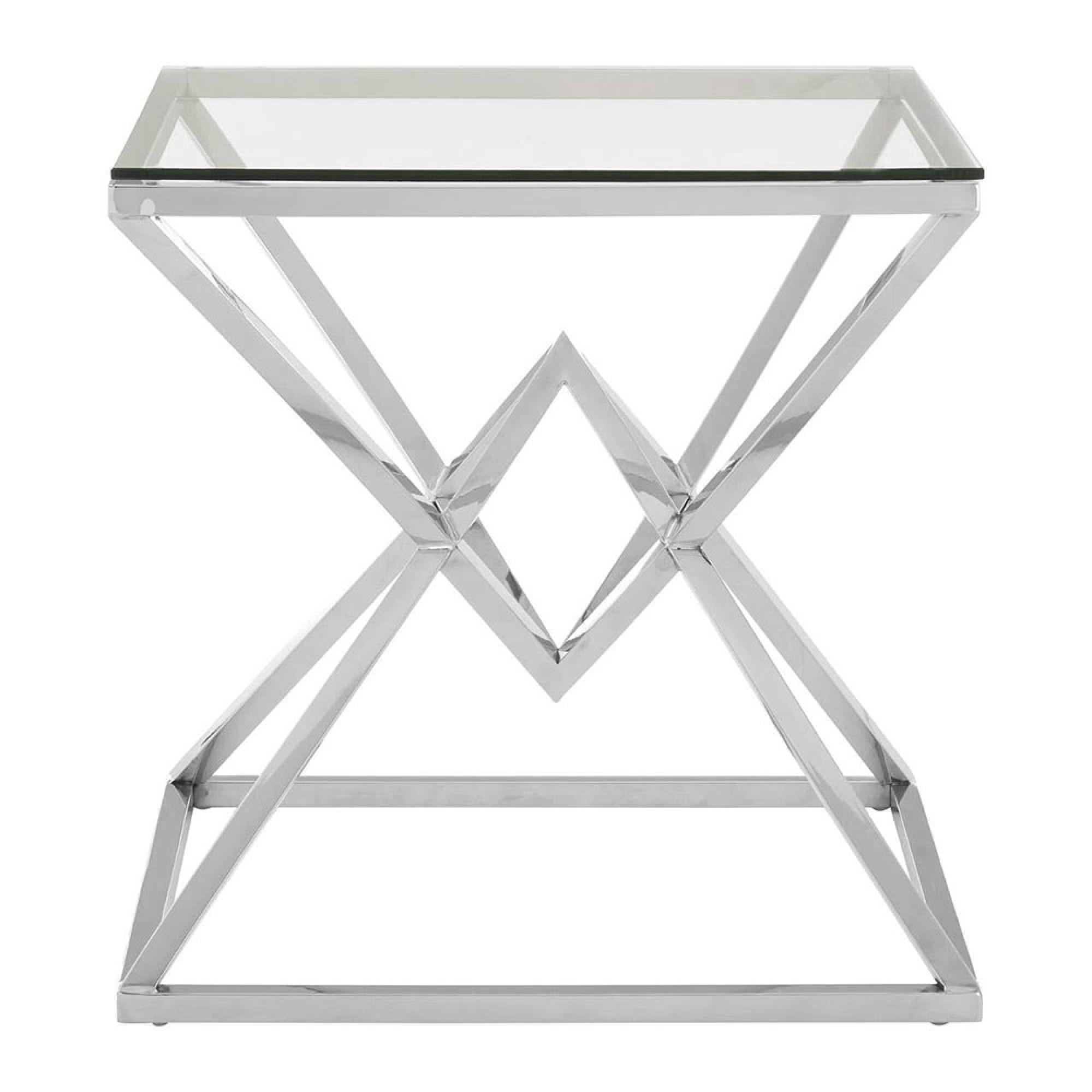 Allure End Table - Square - Clear Glass - Corseted Silver Base