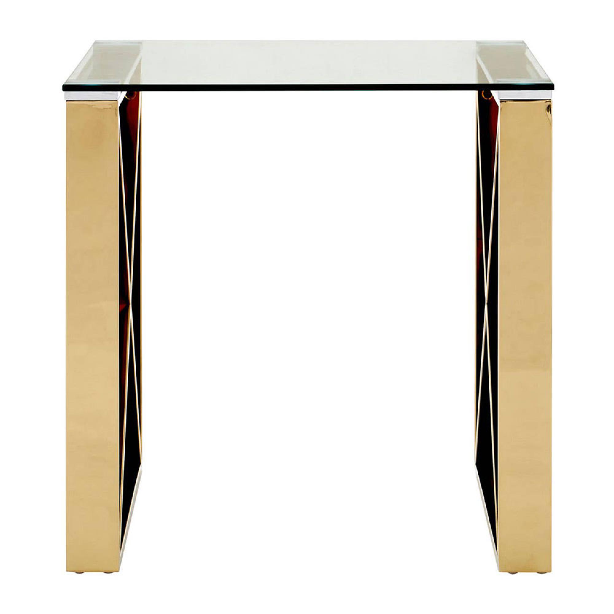 Allure End Table - Square - Clear Glass - Champagne Gold Cross Base