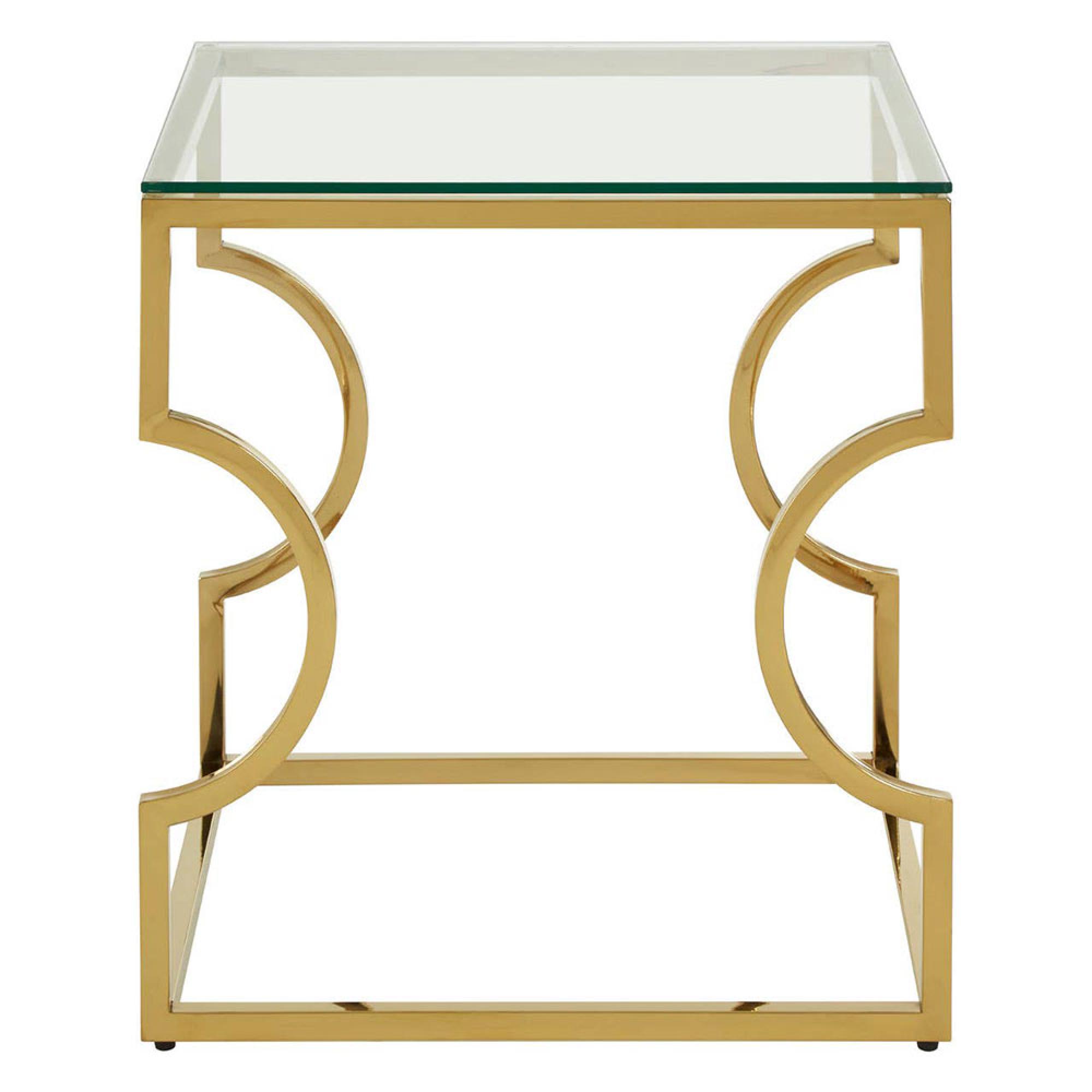Allure End Table - Square - Clear Glass - Gold Curved Frame
