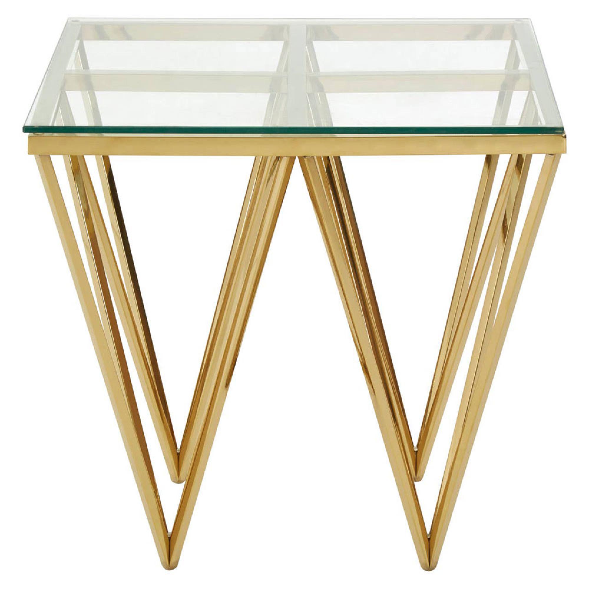 Allure End Table - Square - Clear Glass - Gold Prismatic Legs