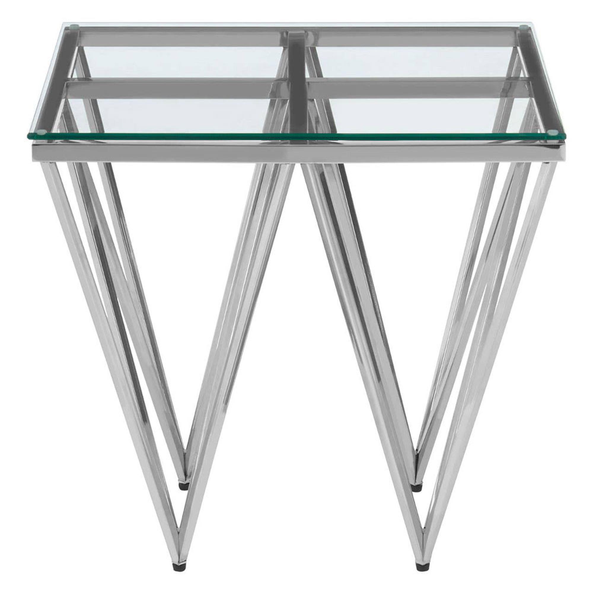 Allure End Table - Square - Clear Glass - Silver Prismatic Legs