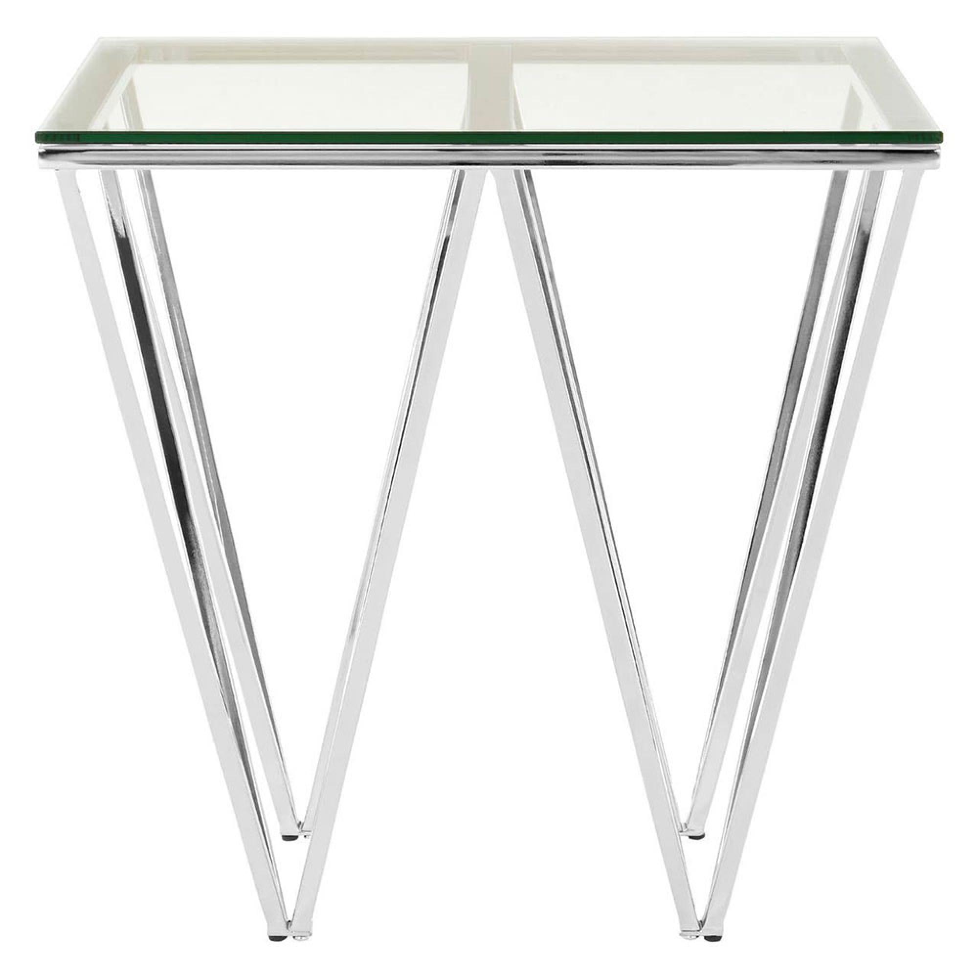 Allure End Table - Square - Glass - Chrome Triangular Base