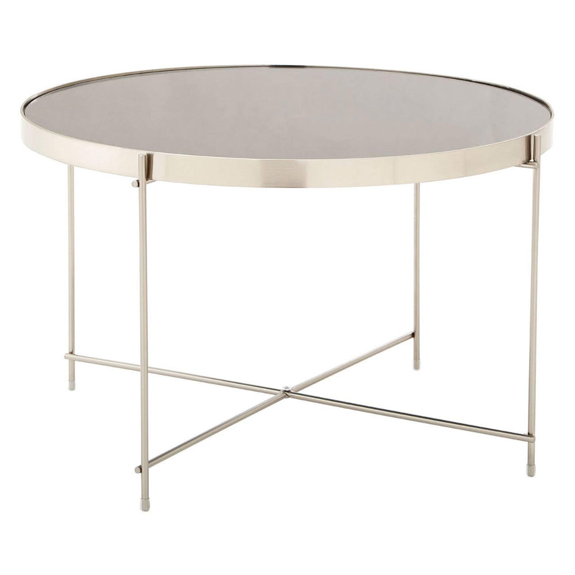 Allure Large Side Table - Round - Grey Mirrored - Chrome Legs
