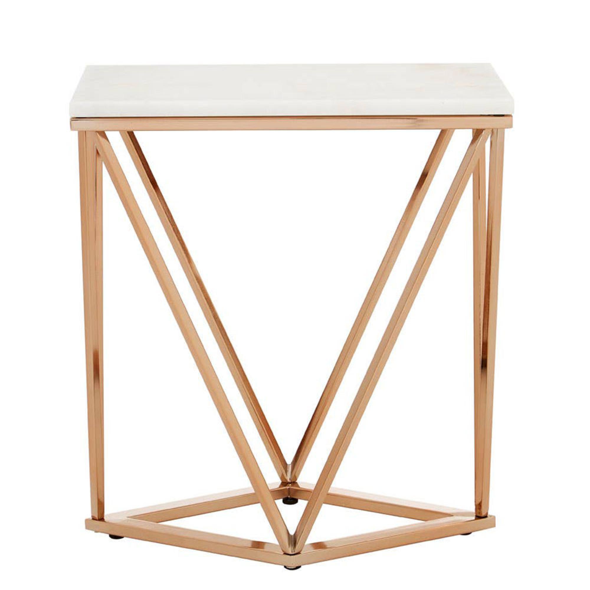 Allure End Table - White Glass - Champagne Base