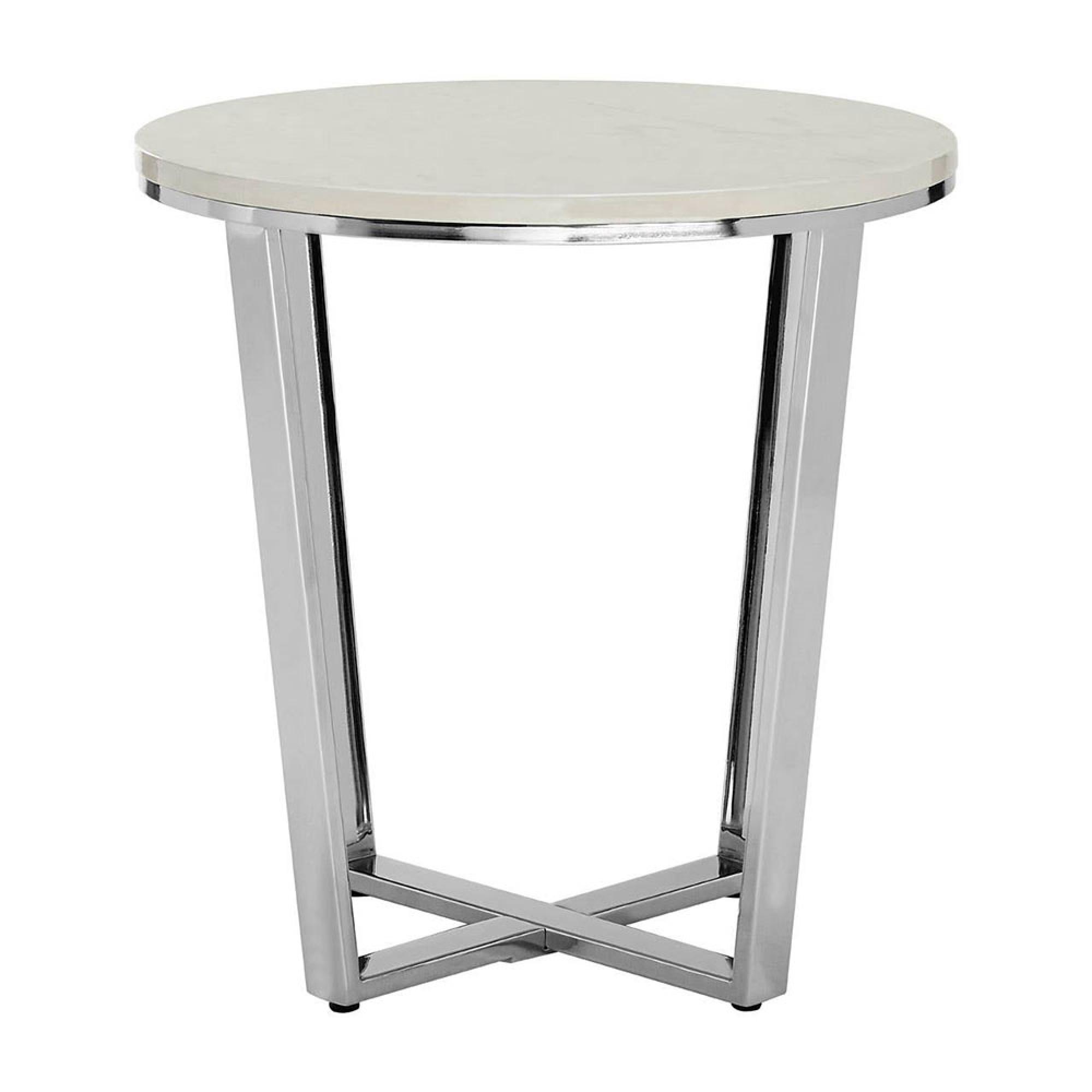 Allure End Table - Round - White Marble Effect - Chrome Base